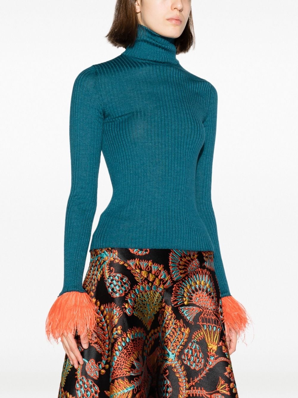 feather-trim rib-knit jumper - 3