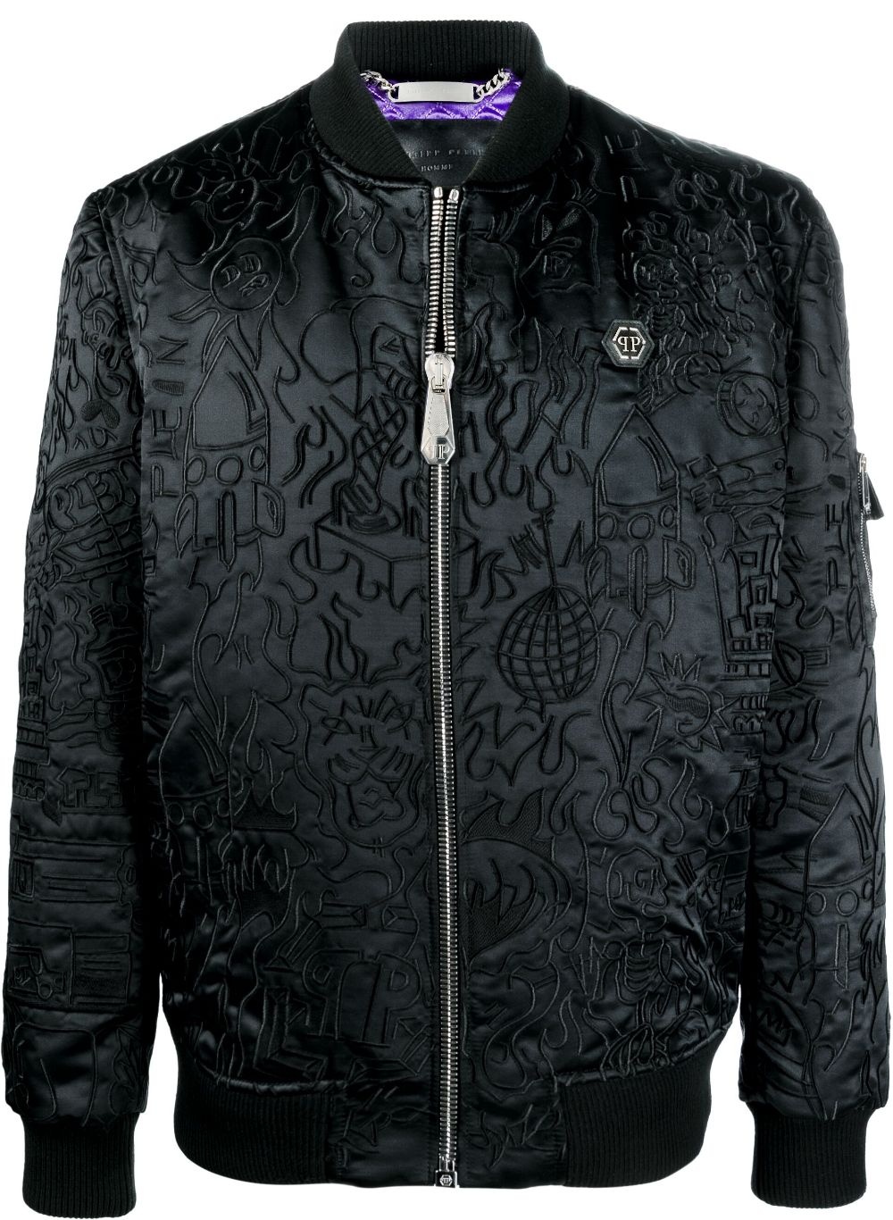 embroidered zipped bomber jacket - 1