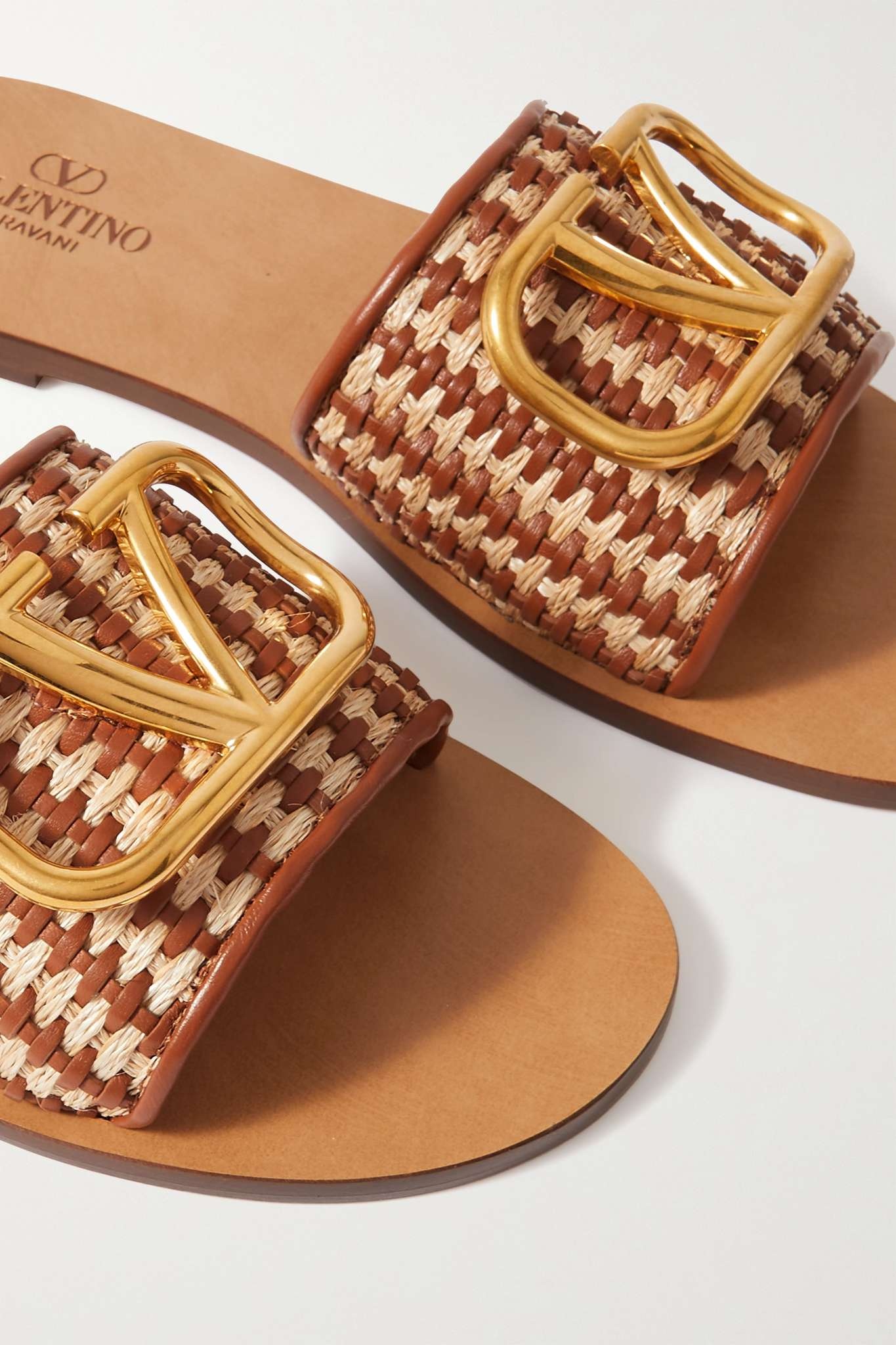 VLOGO embellished woven leather and raffia slides - 5
