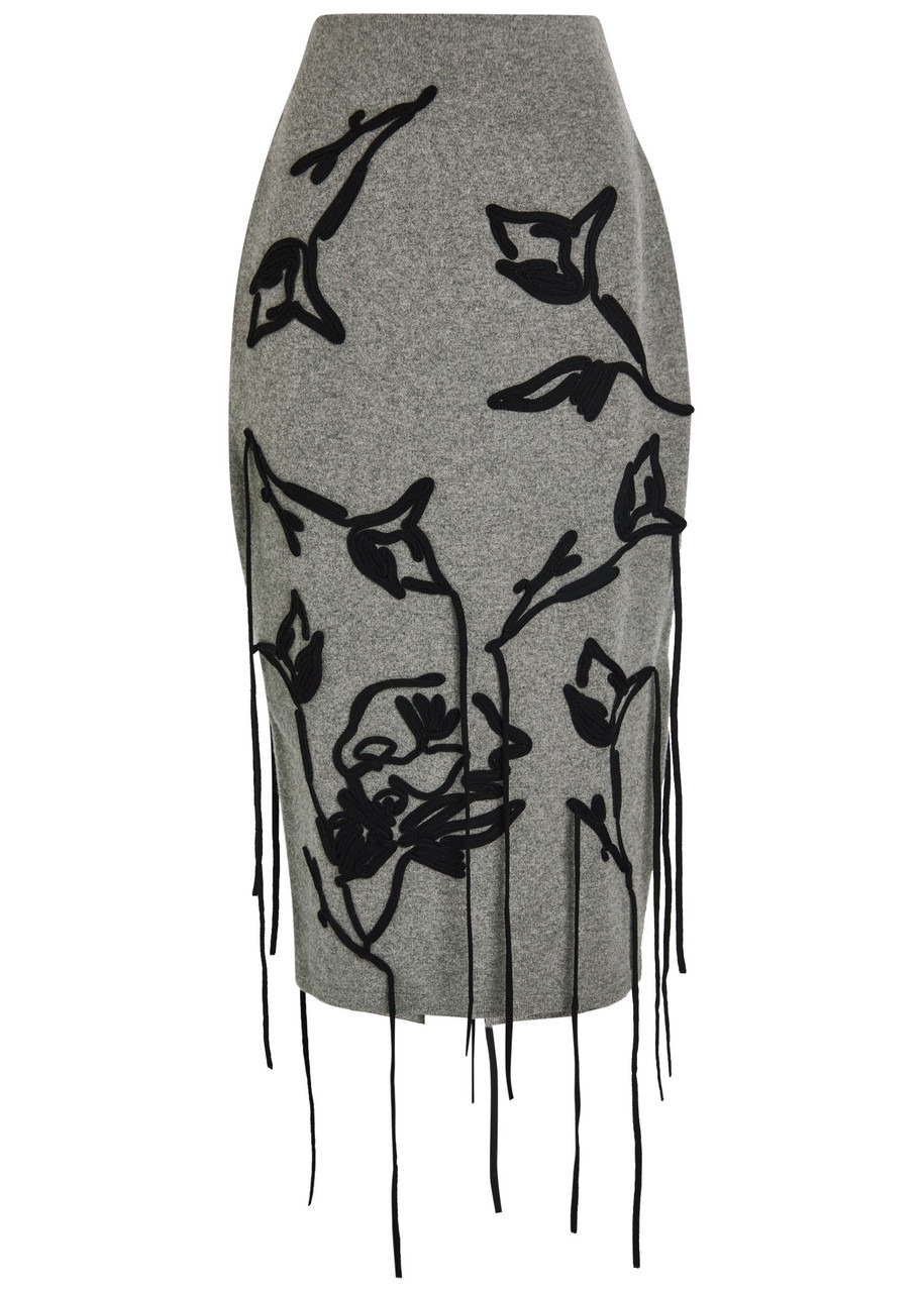Erdem Floral-appliquéd Merino Wool Midi Skirt - 1