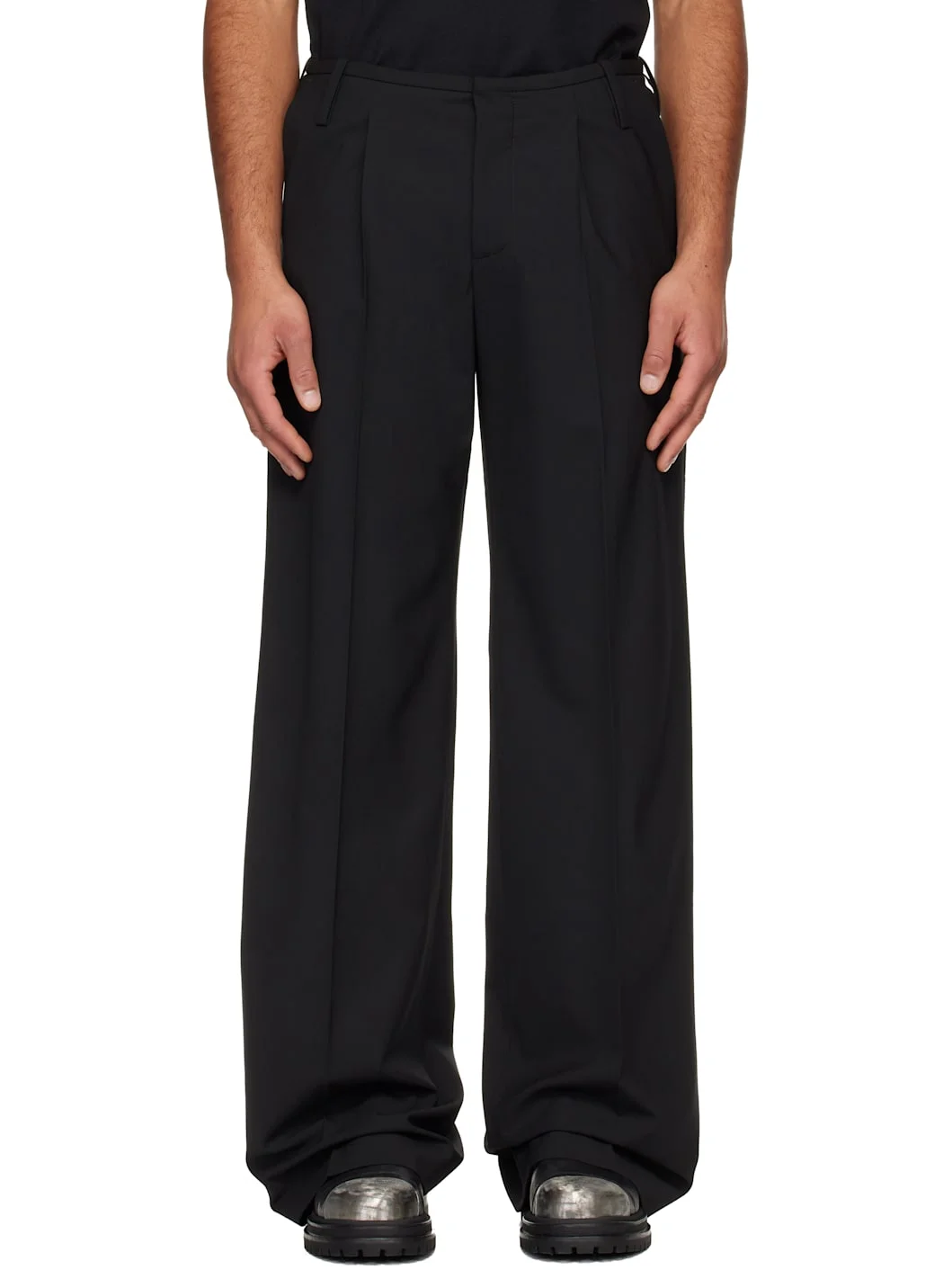 Black Wide Leg Suit Trousers - 1