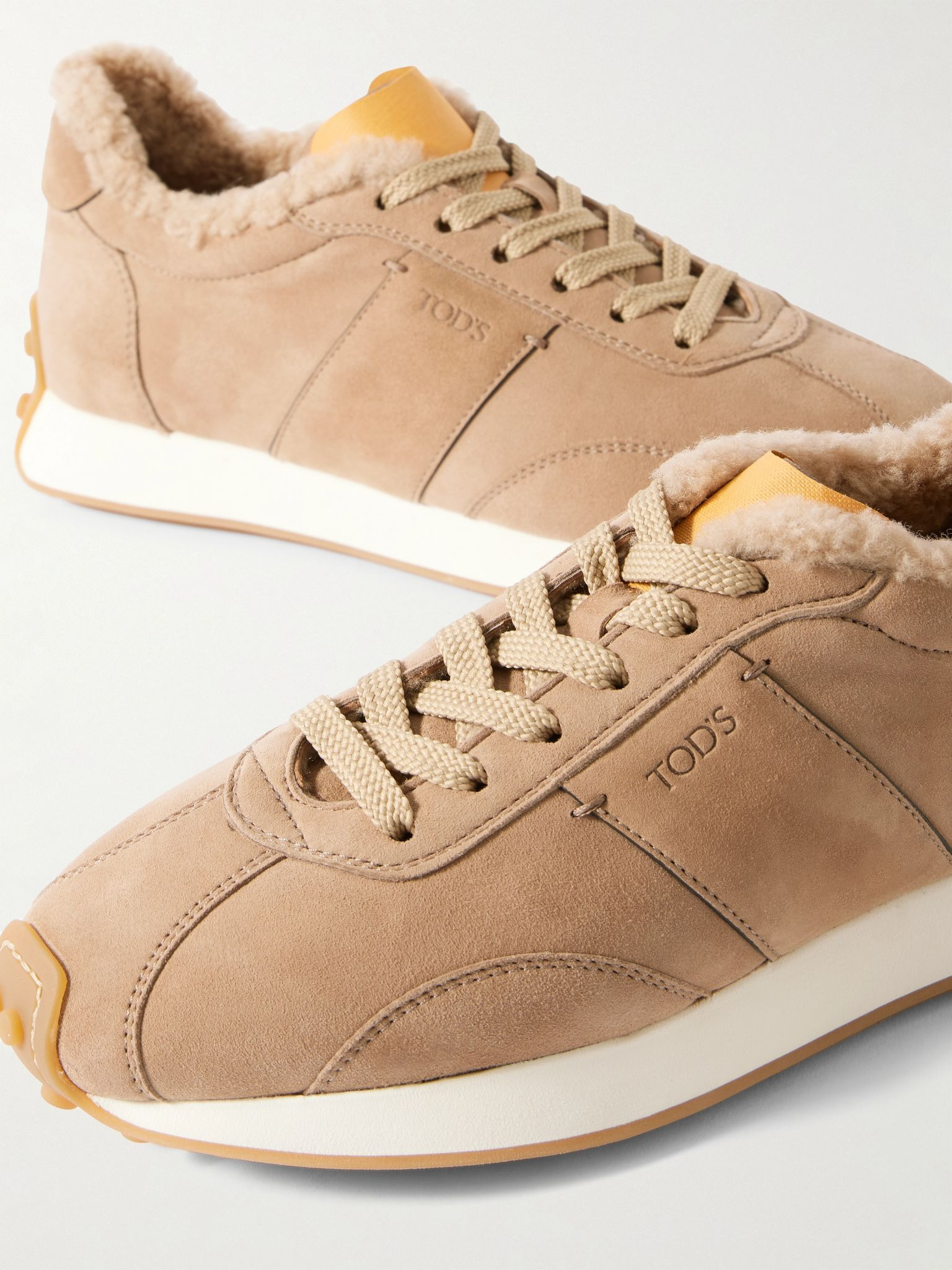 Sportivo Active embroidered shearling-trimmed suede sneakers Camel - 4
