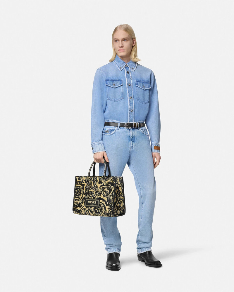 VERSACE Frayed Denim Overshirt outlook