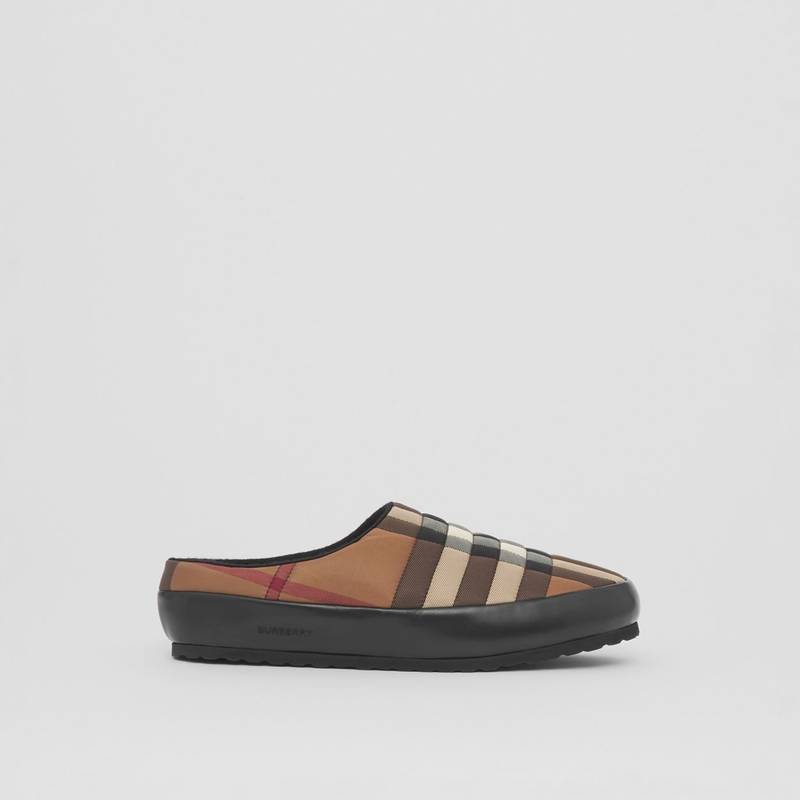 Check Nylon and Lambskin Slippers 1