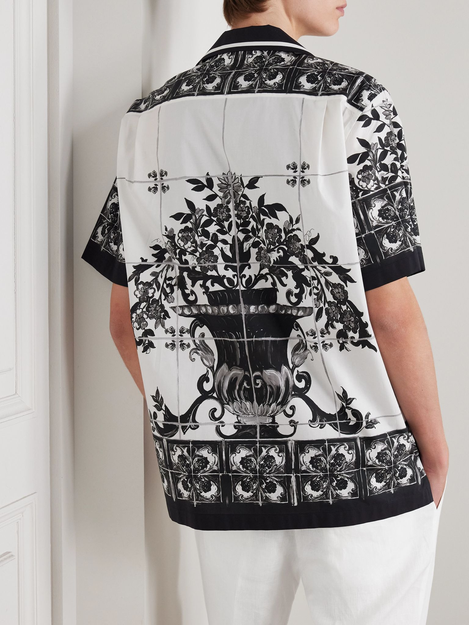 Mallorca Camp-Collar Printed Cotton-Poplin Shirt White - 3