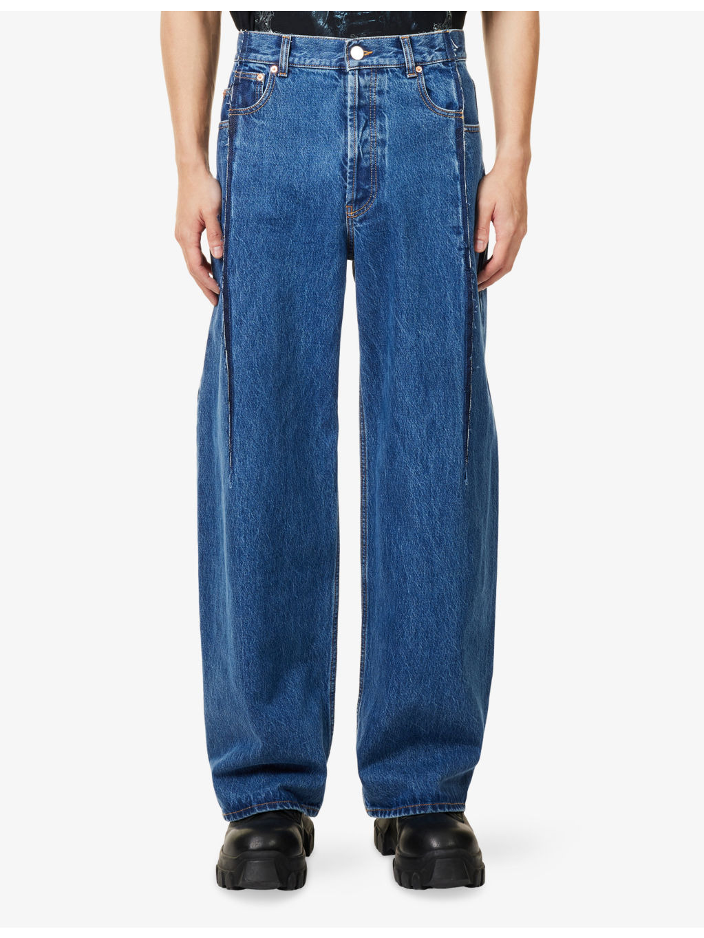 Cut Reconstructed Wide-Leg Denim Jeans - 3