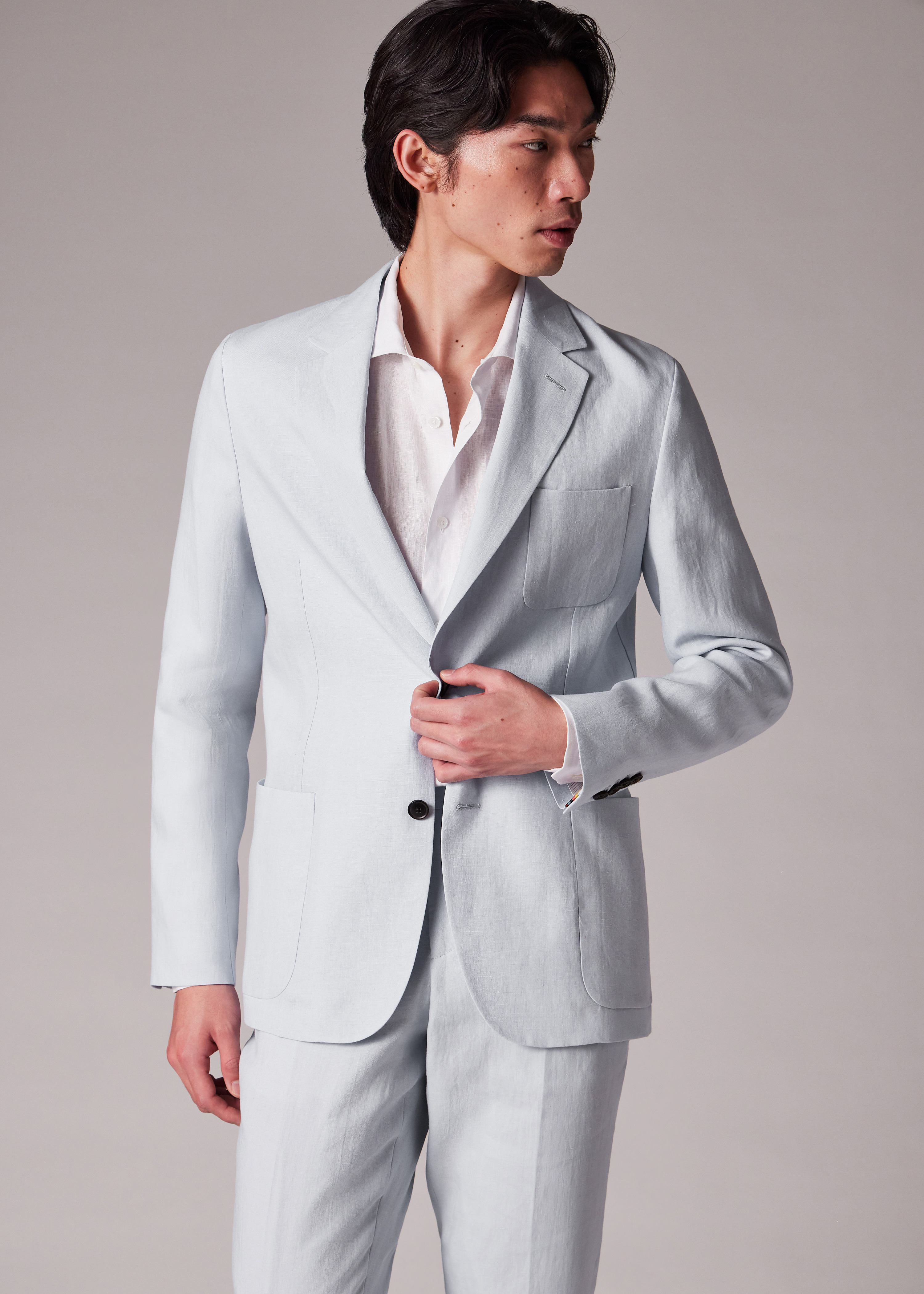 Pale Blue Linen Patch-Pocket Unlined Blazer - 6