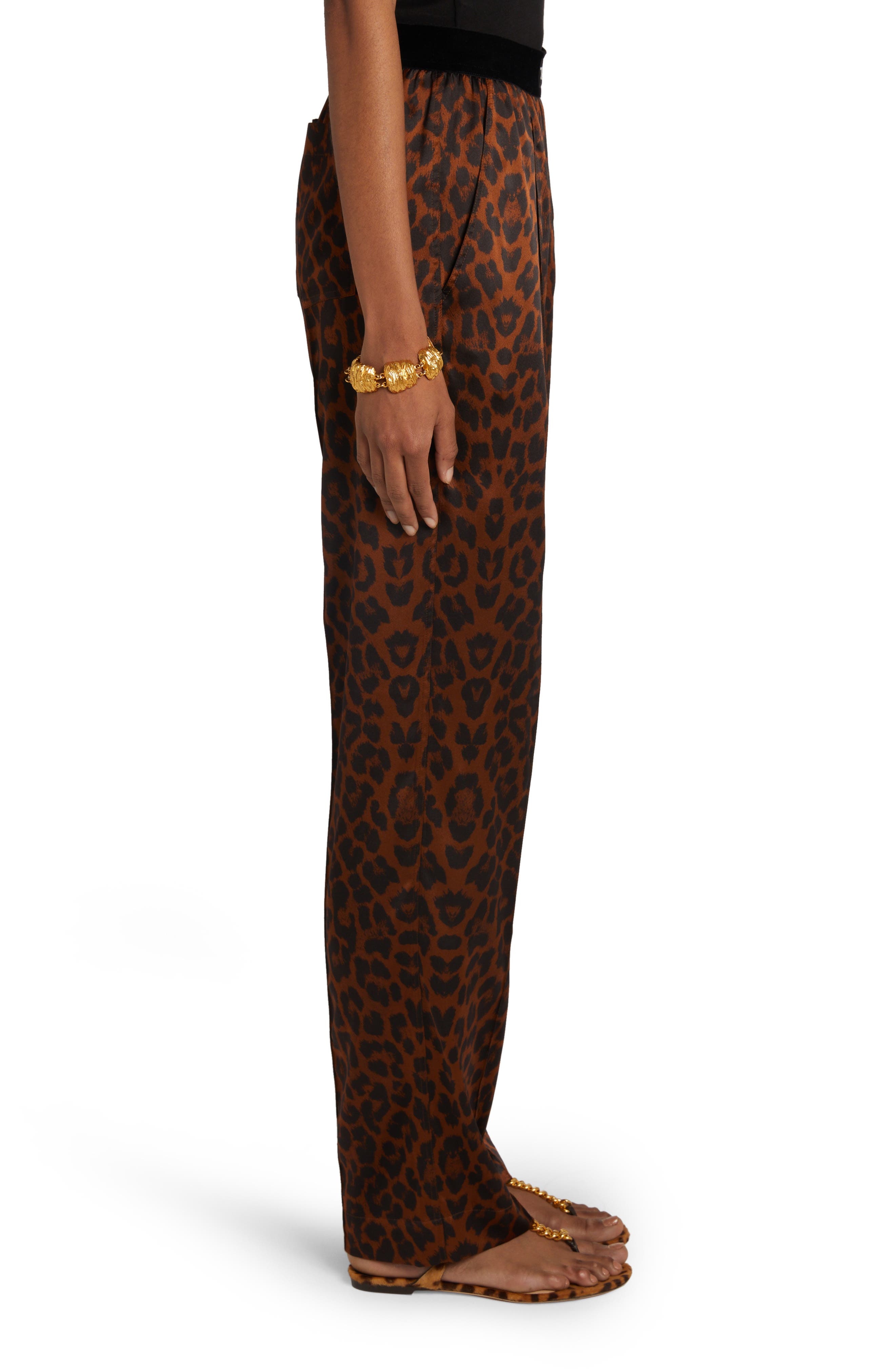 Reflected Leopard Print Stretch Silk Pajama Pants - 3