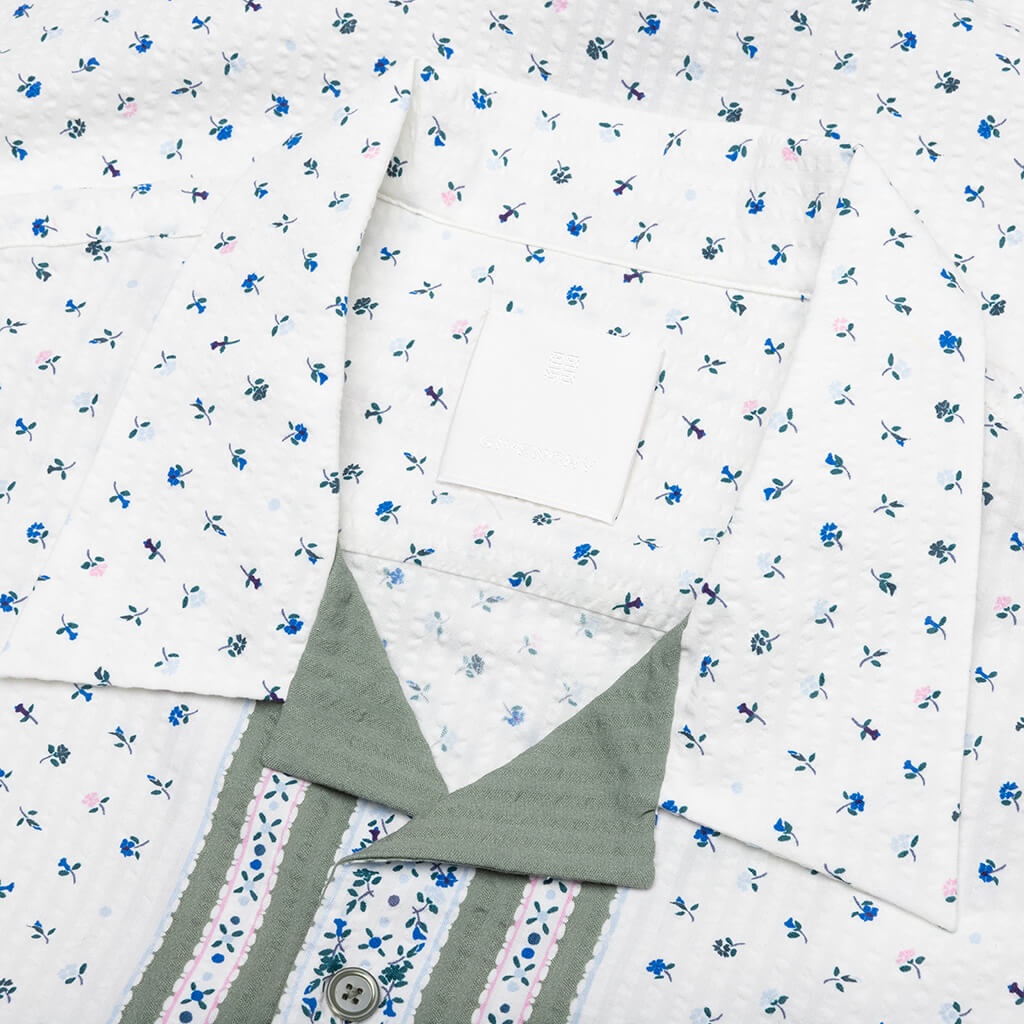 FLORAL PRINT BOXY FIT SHIRT IN COTTON SEERSUCKER - CREAM/GREEN - 3