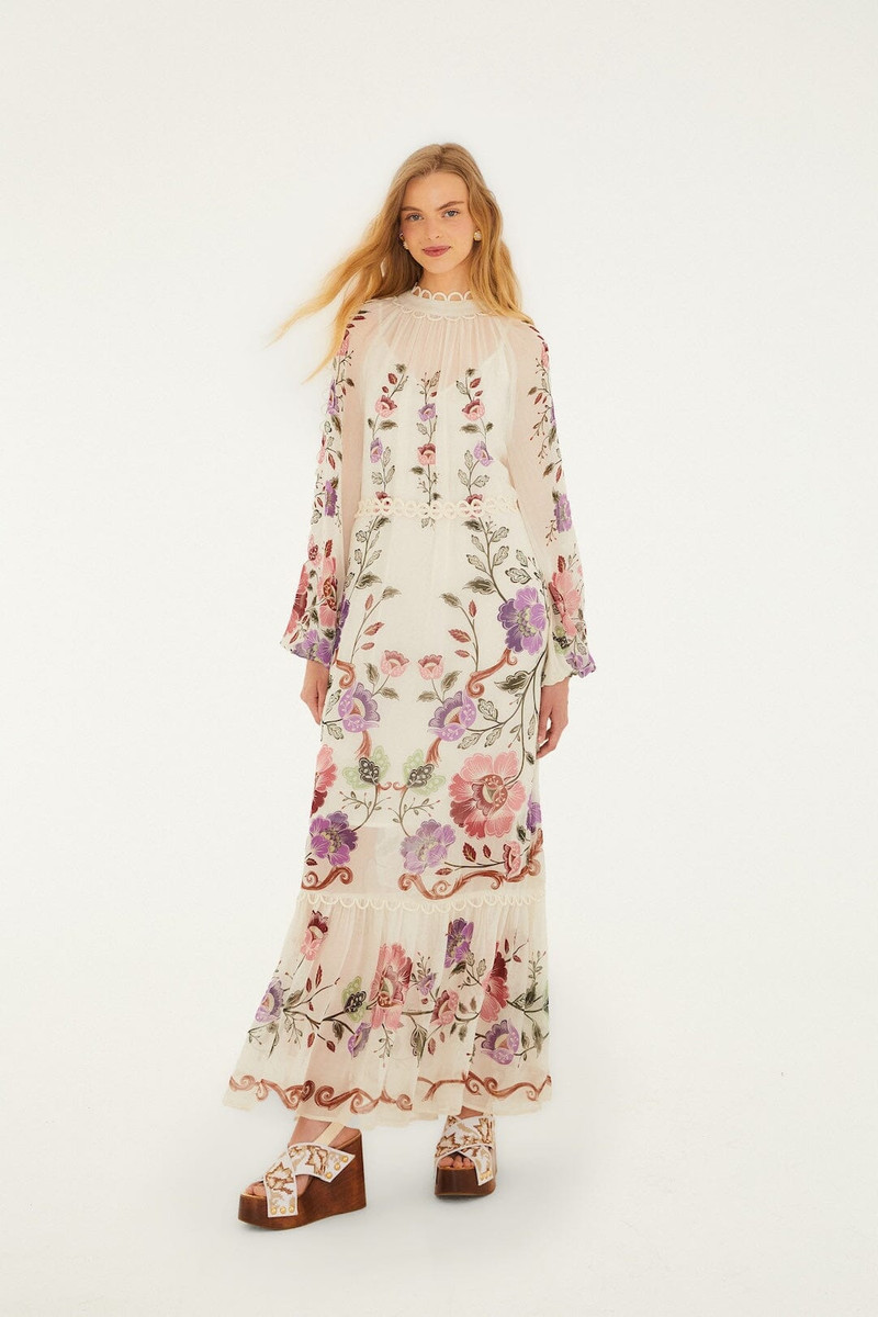 Cream Rococo Flowers Lace Maxi Dress 1