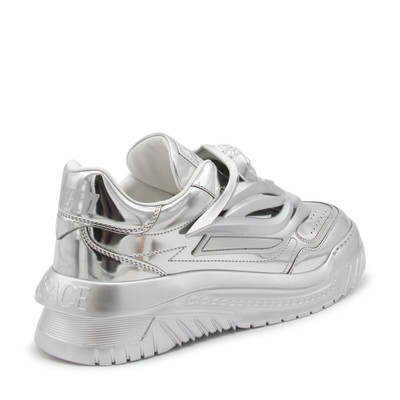 VERSACE silver tone leather medusa laminate low top sneakers outlook