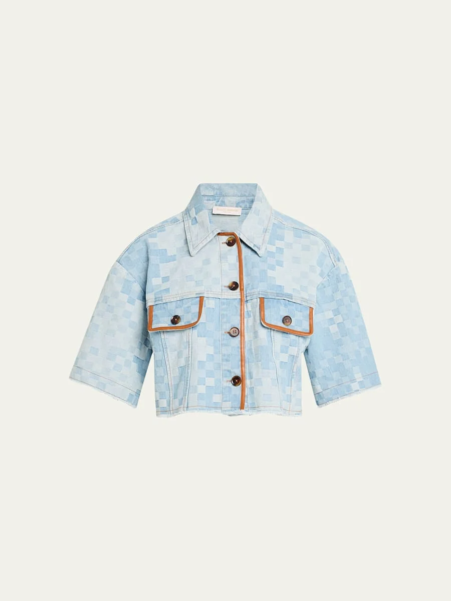 Melanie Checekered Denim Jacket - 1