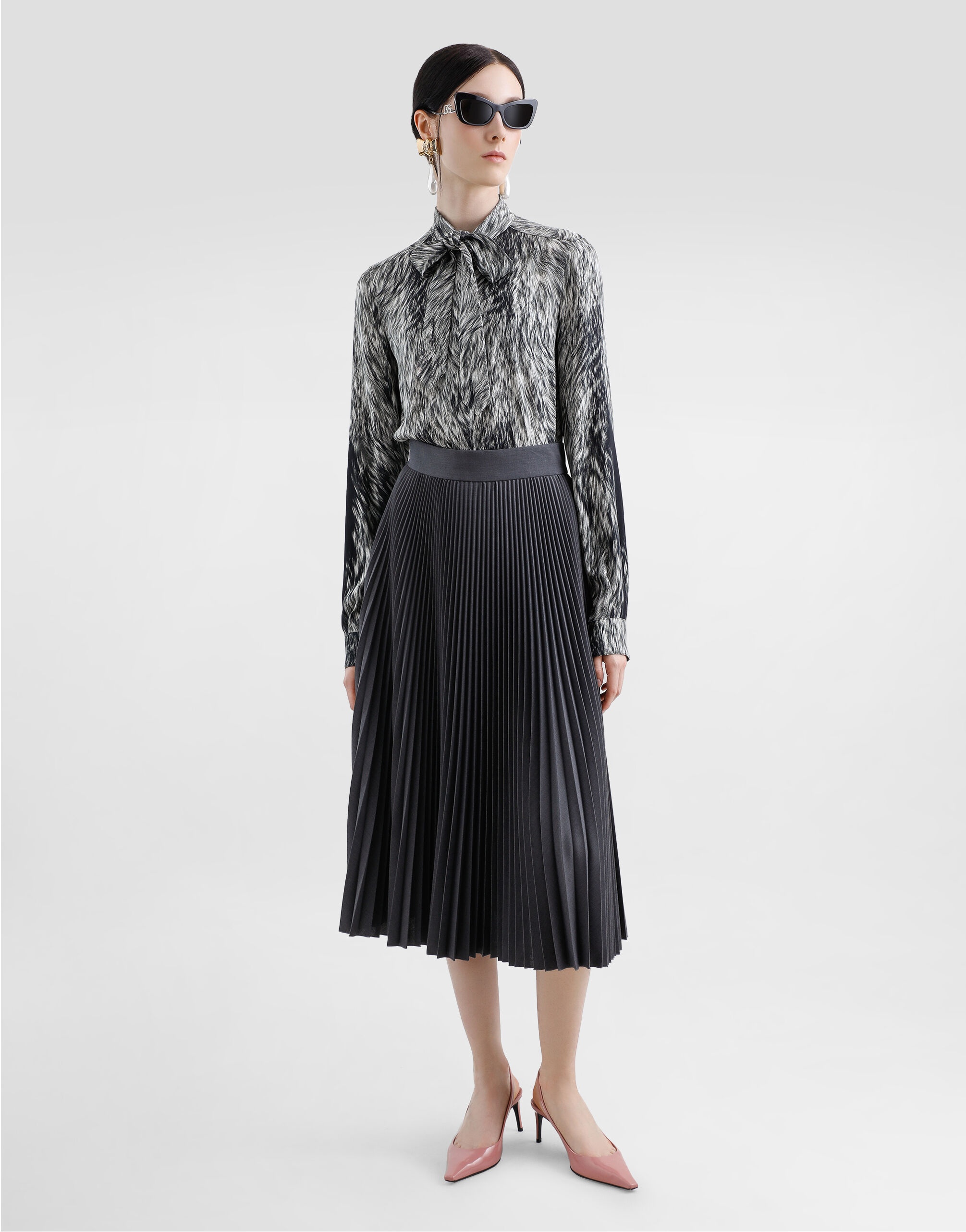 Fur-print charmeuse shirt with pussy-bow - 2