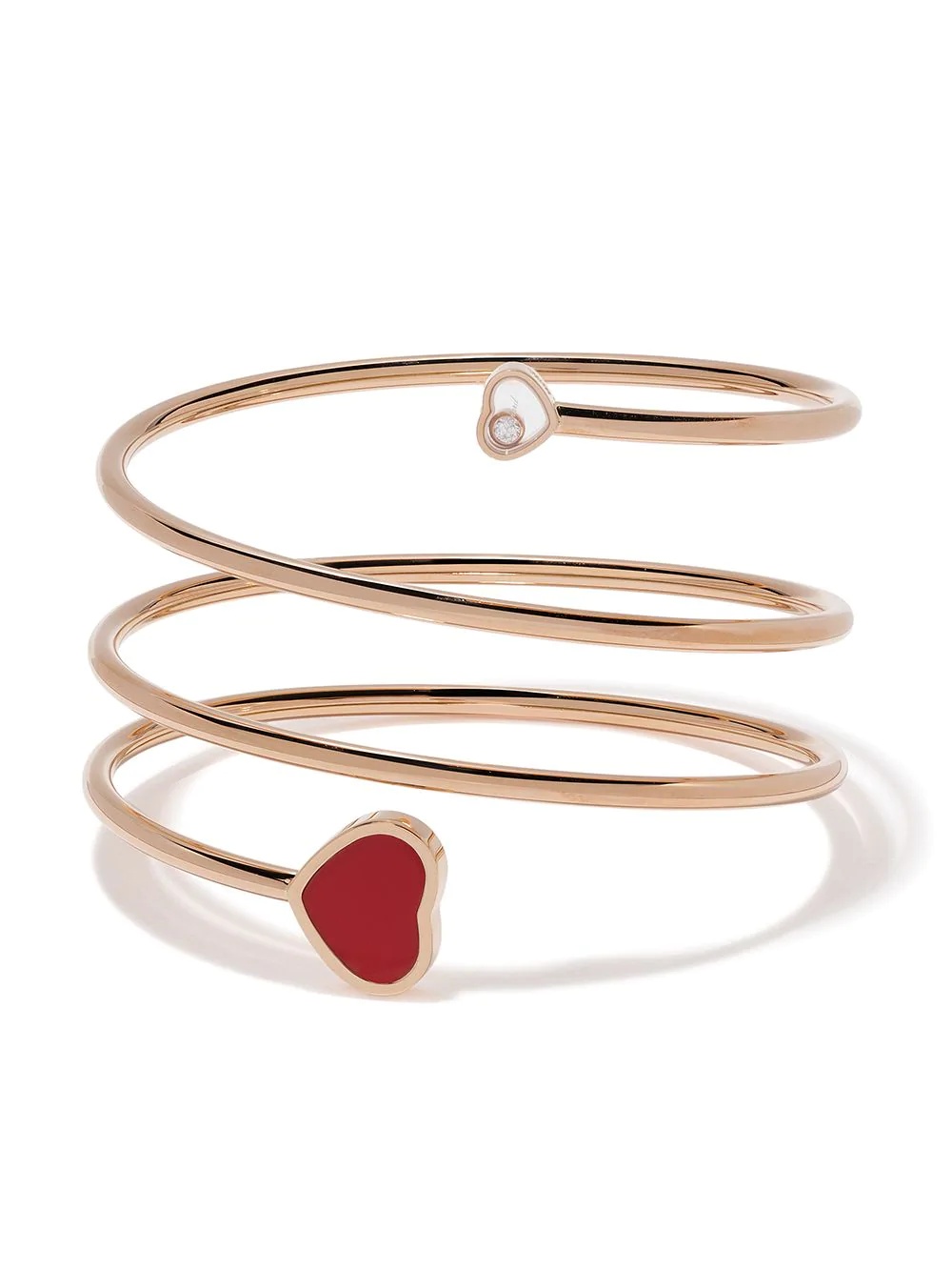 18kt rose gold Happy Hearts diamond and red stone bangle - 1