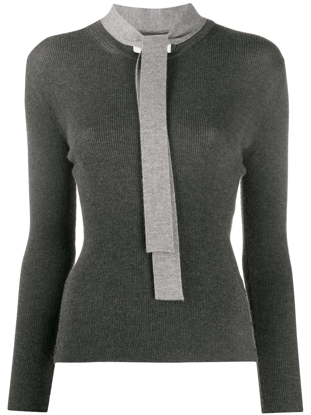 neck-tie ribbed crew-neck pullover - 1