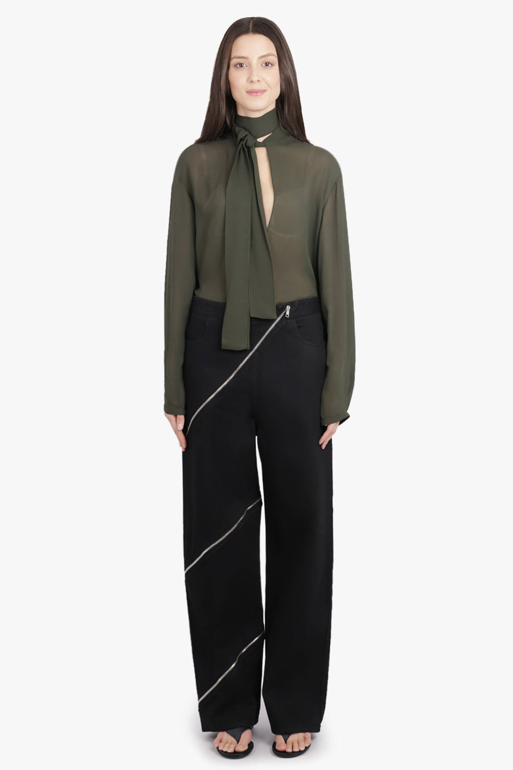 SCARF NECK L/S BLOUSE | OLIVE GREEN - 7