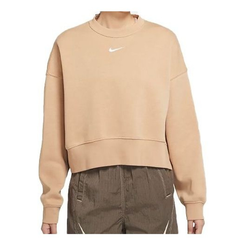 (WMNS) Nike Short Solid Color logo Printing Round Neck Pullover Yellow Hoodie DJ7666-200 - 1