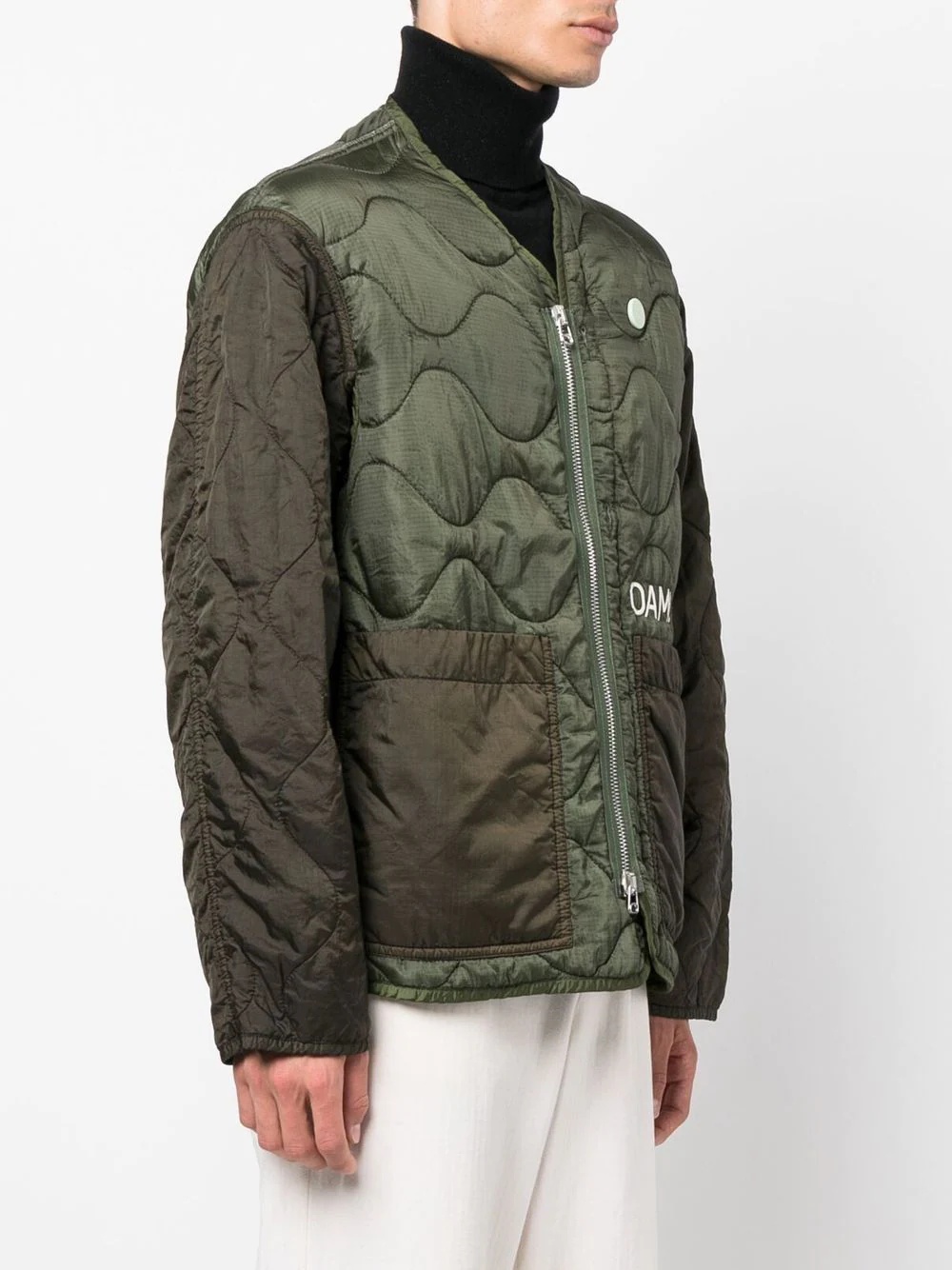 logo-print zip-up quilted jacket - 4