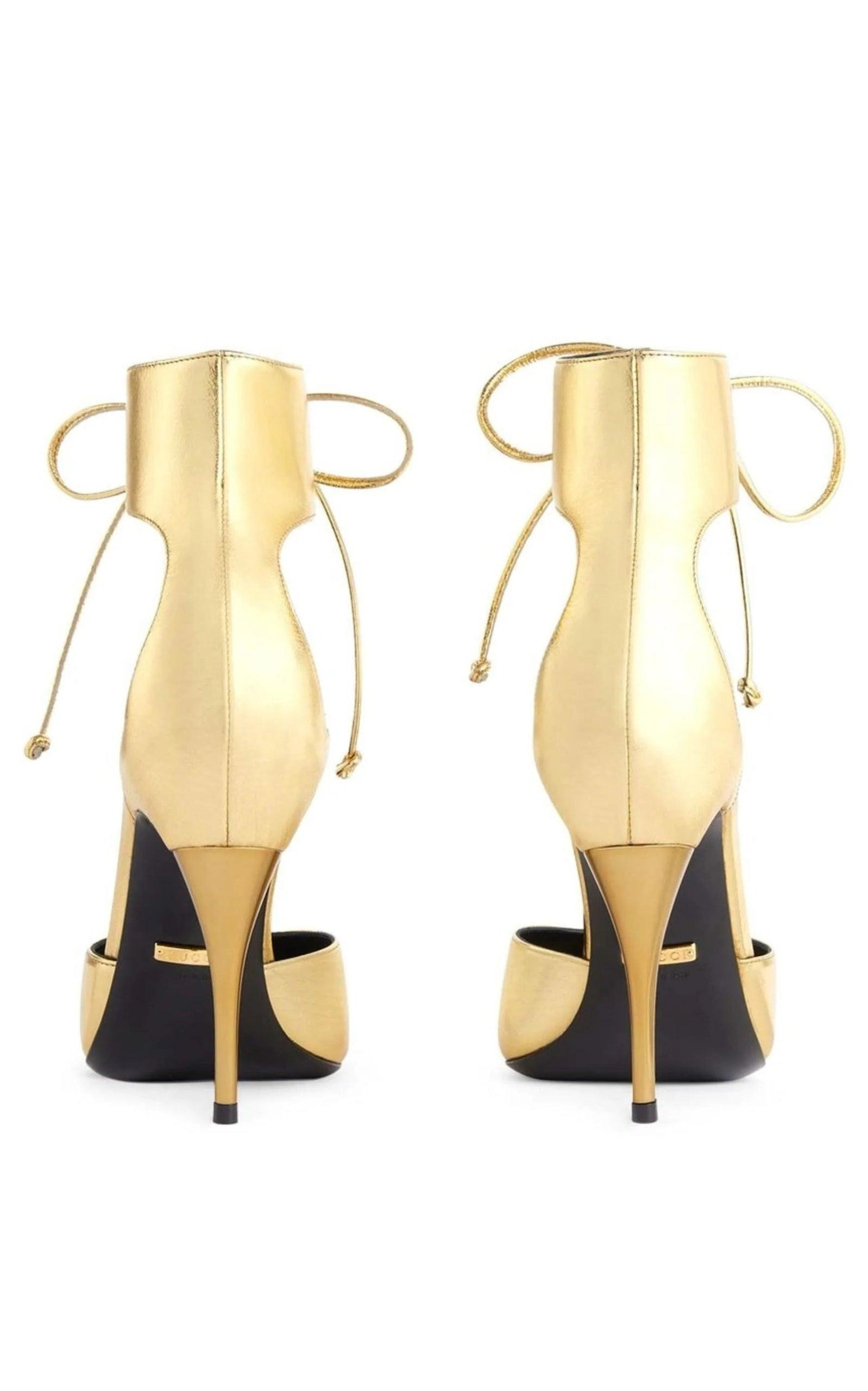 Priscilla Glossed-Leather Pumps in Gold - 4