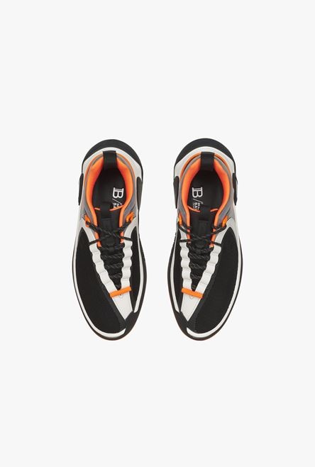 White, black and orange gummy leather and mesh B-Runner sneakers - 4