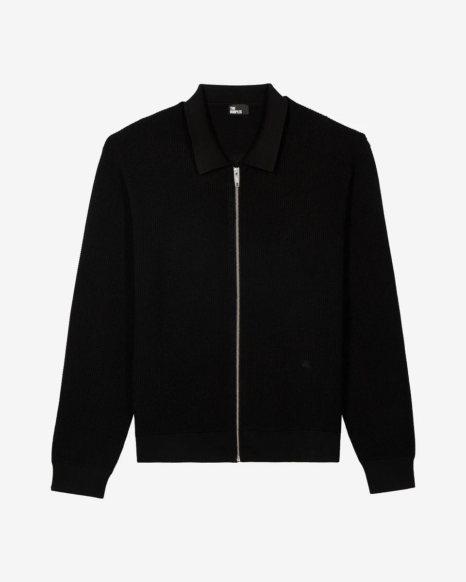 BLACK HONEYCOMB CARDIGAN - 1