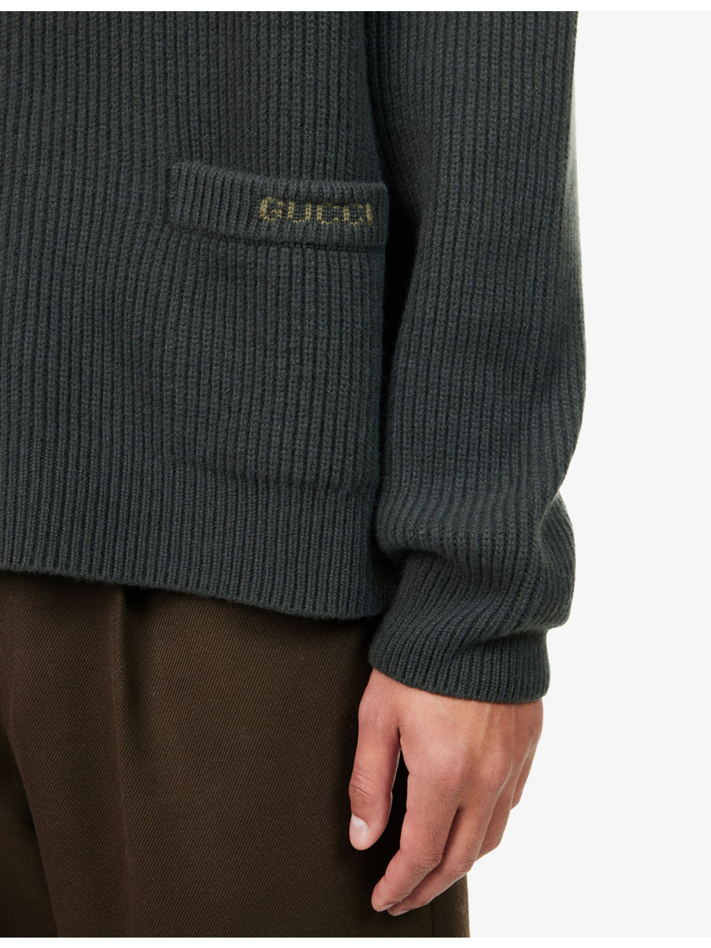 Knitted-Logo V-Neck Wool-Cashmere Blend Cardigan - 5