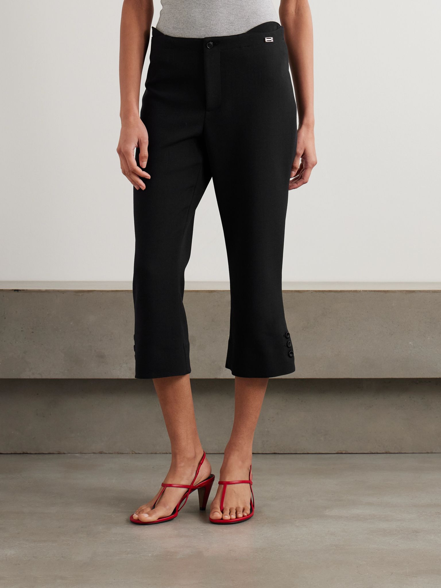 Cropped crepe flared pants Black - 3