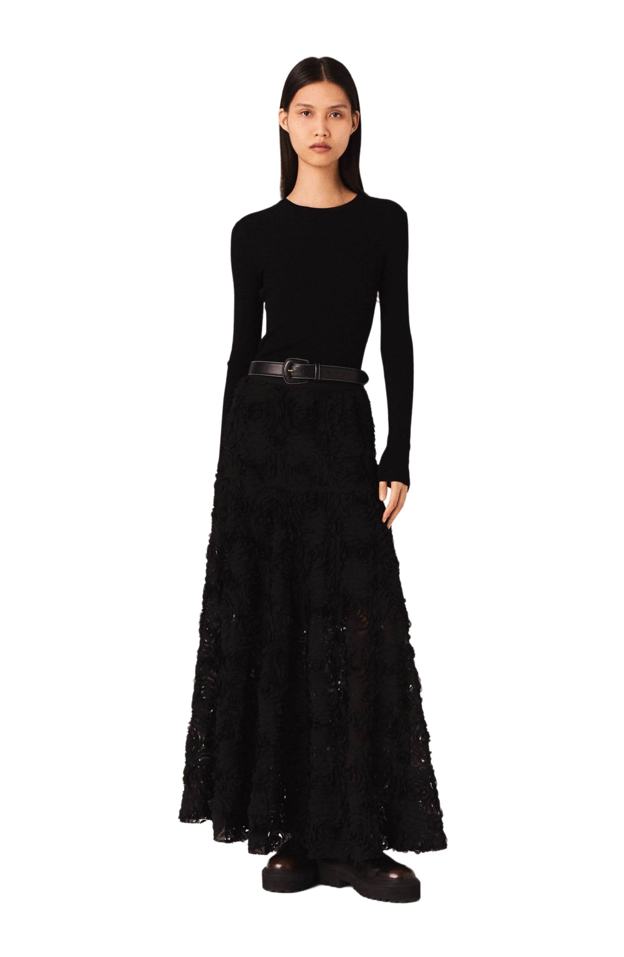 maje Long embroidered skirt in Black at Nordstrom - 1