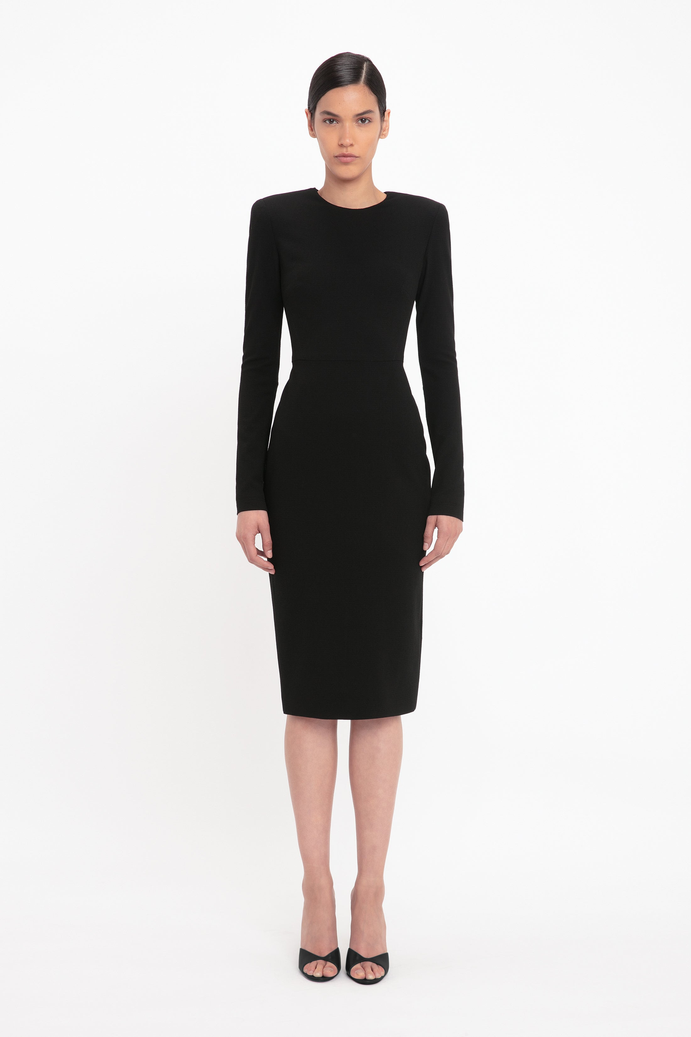 Long Sleeve T-Shirt Fitted Dress In Black - 2