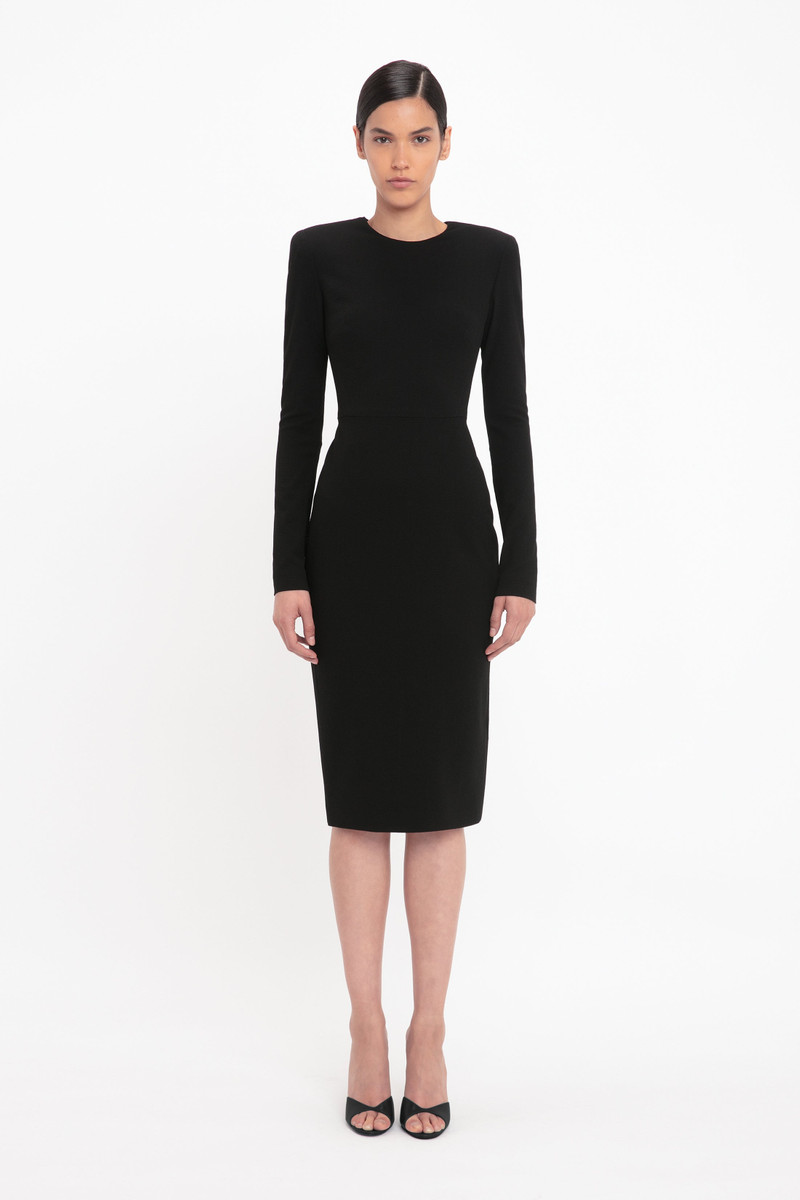 Victoria Beckham Long Sleeve T-Shirt Fitted Dress In Black outlook