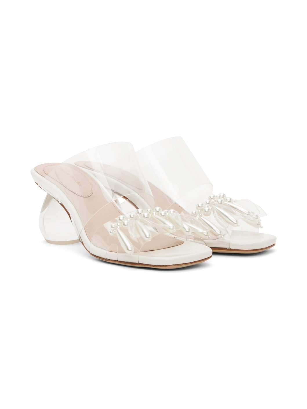 Transparent & White Beaded Perspex Heeled Sandals - 4