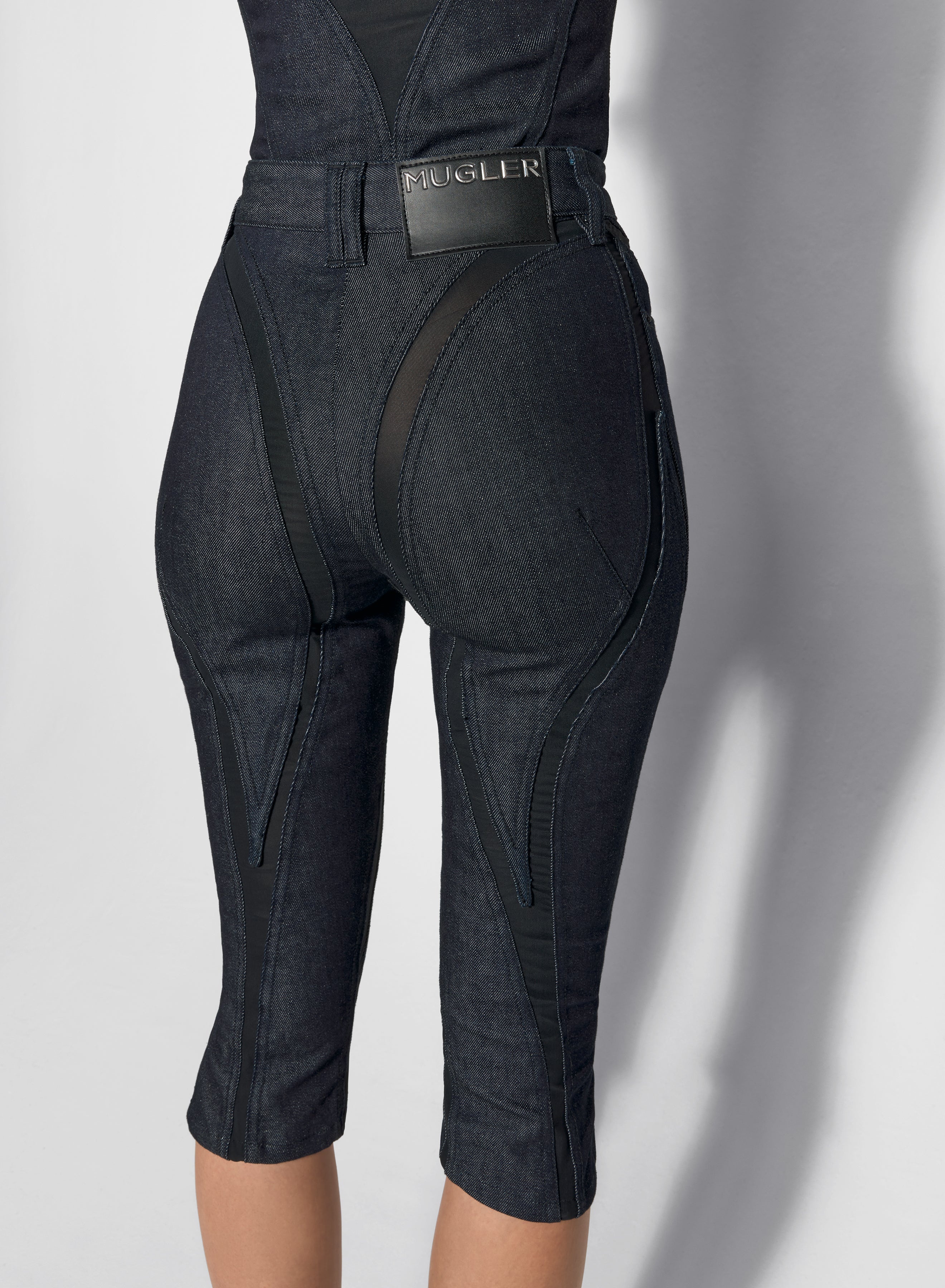 black mesh raw denim capri jeans - 6