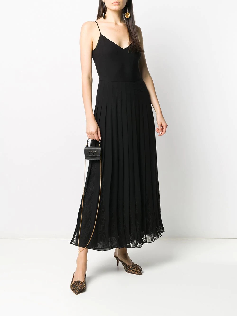 lace-trim V-neck long dress - 2