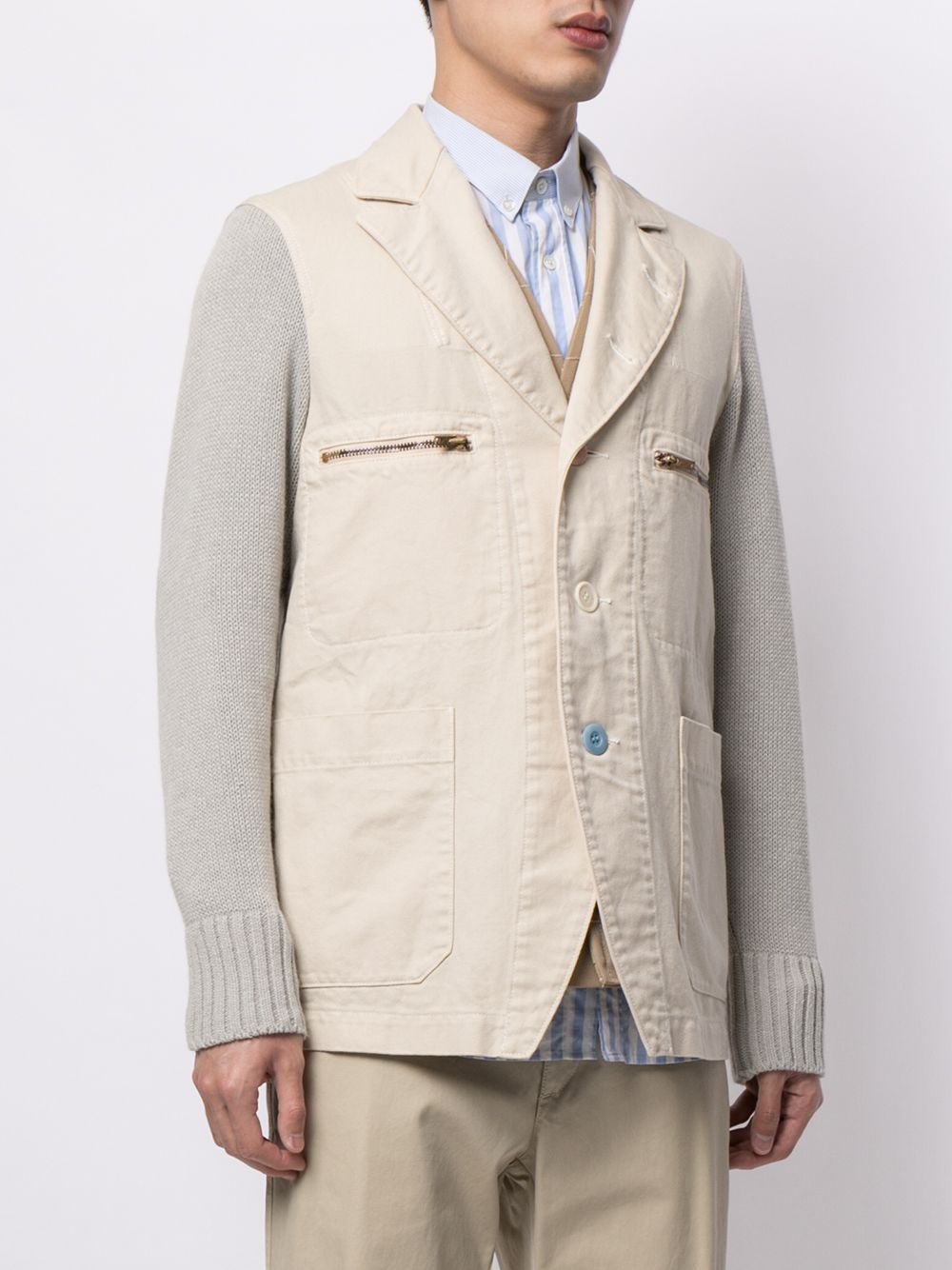 contrasting-sleeve cotton blazer - 3