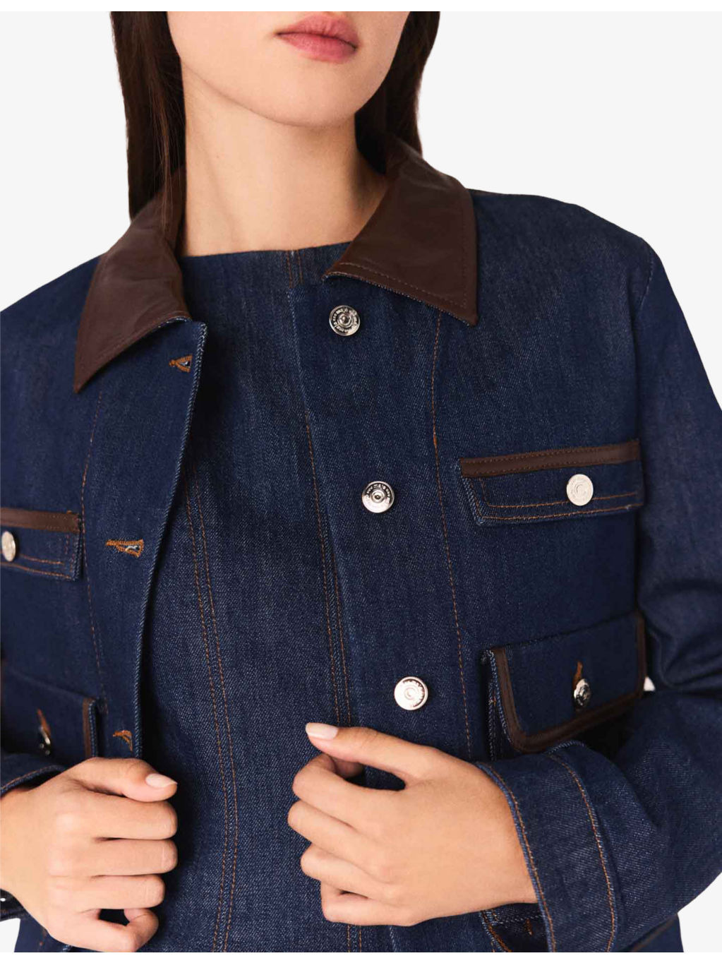 Contrast-Collar Patch-Pocket Denim Jacket - 5