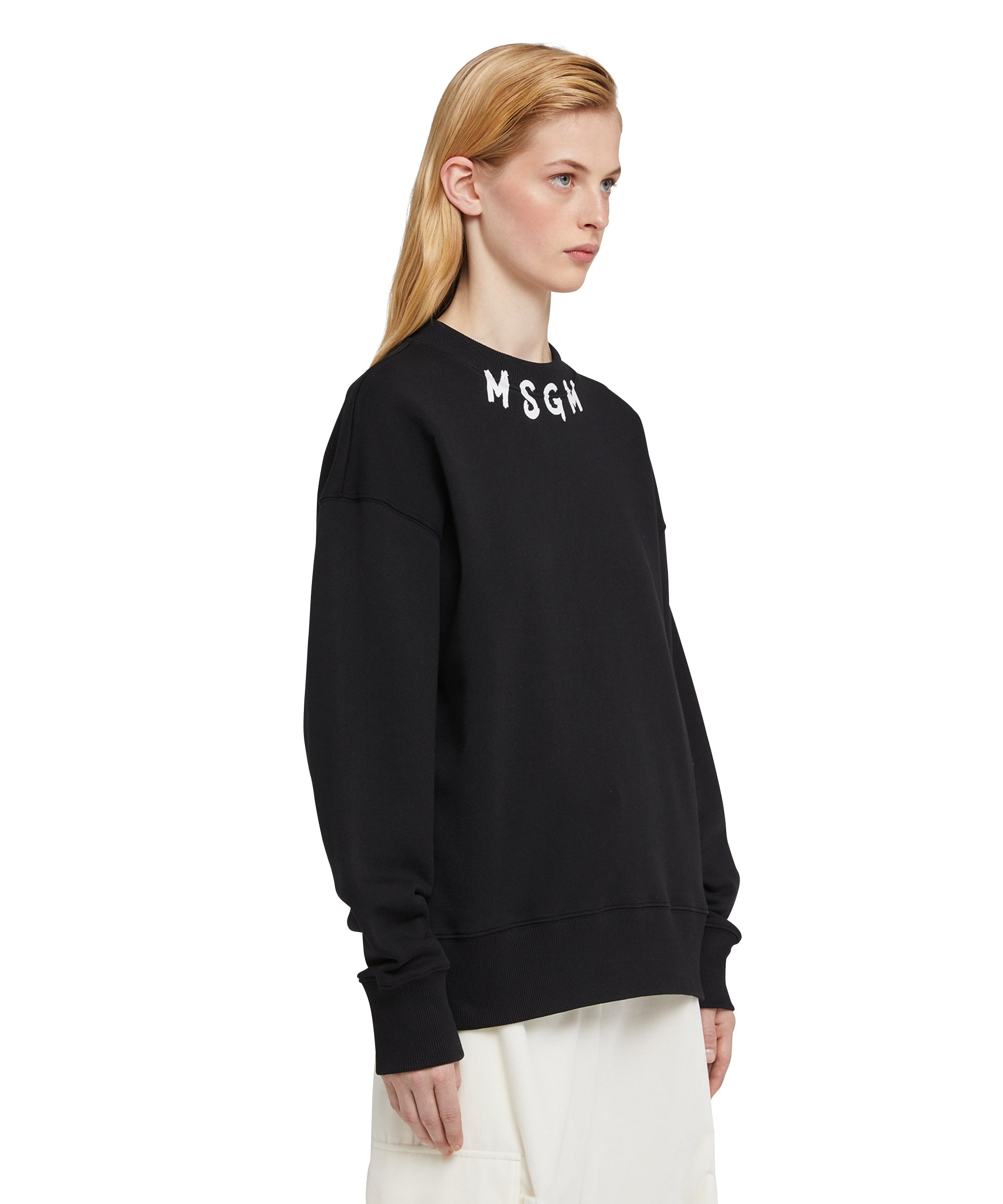 Cotton crewneck sweater wth MSGM brushstroke logo positioned at the neck - 8