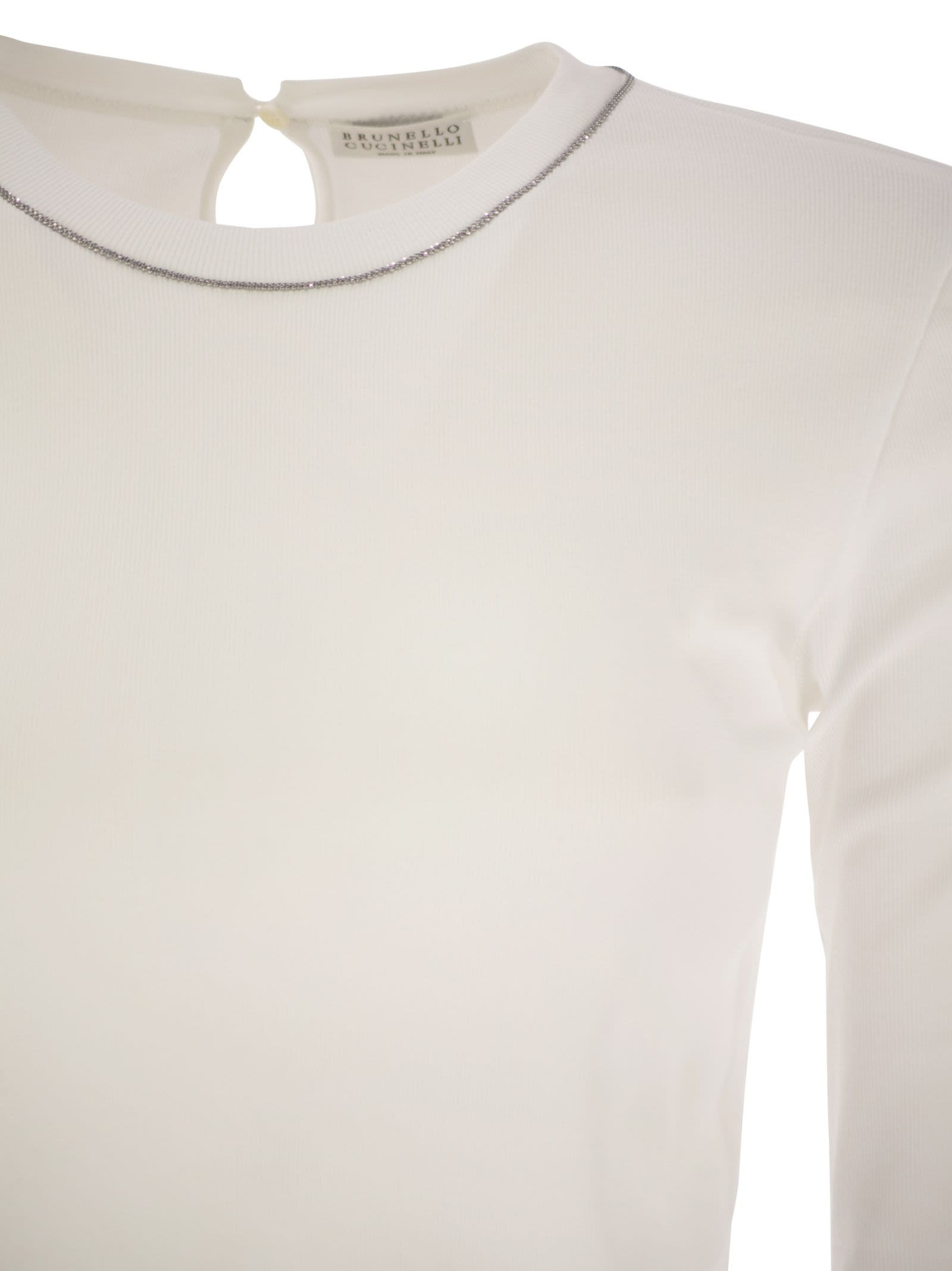 Brunello Cucinelli Women Ribbed Stretch Cotton Jersey T-Shirt With Jewellery - 4