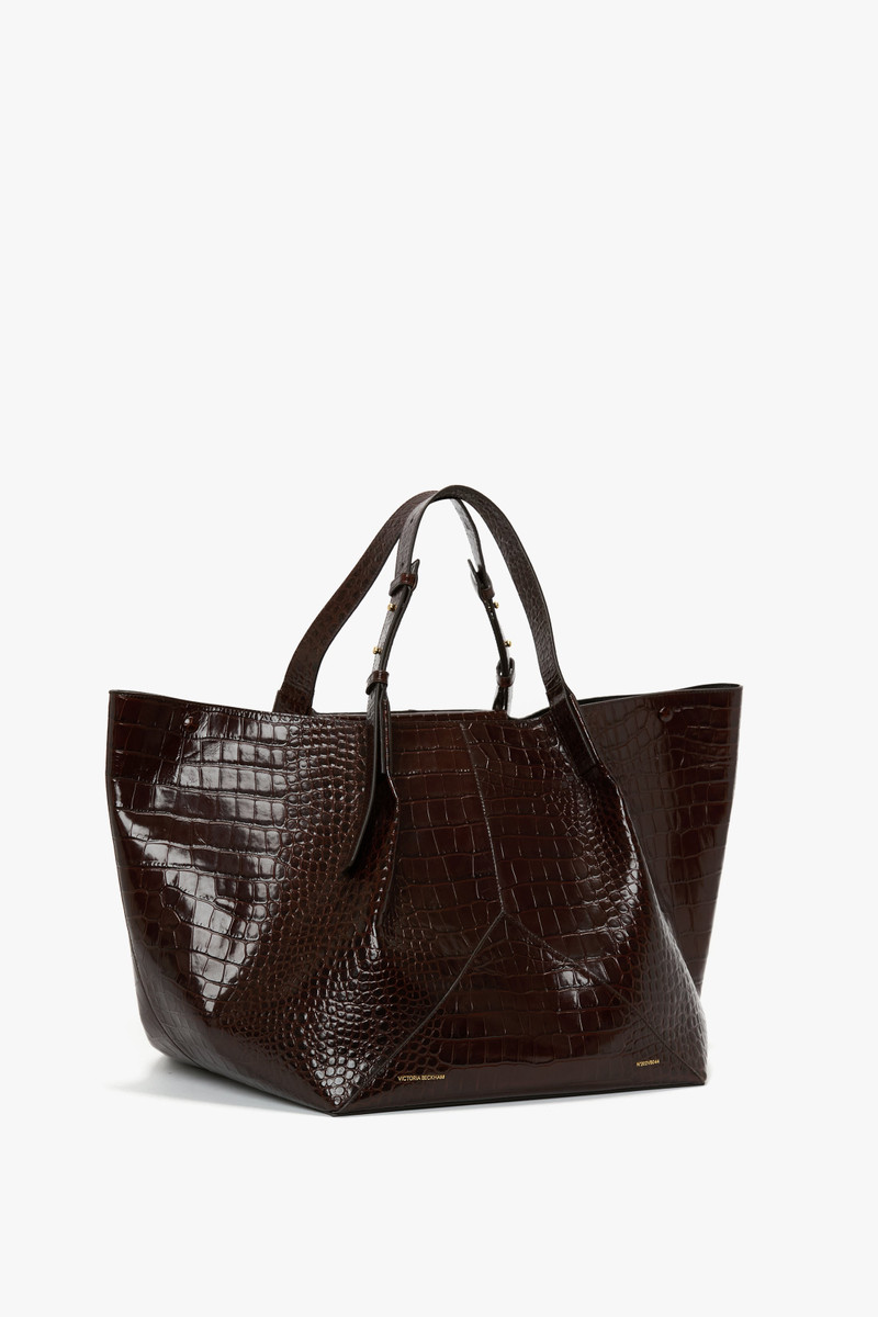 W11 Jumbo Tote In Dark Brown Croc Embossed Leather 2