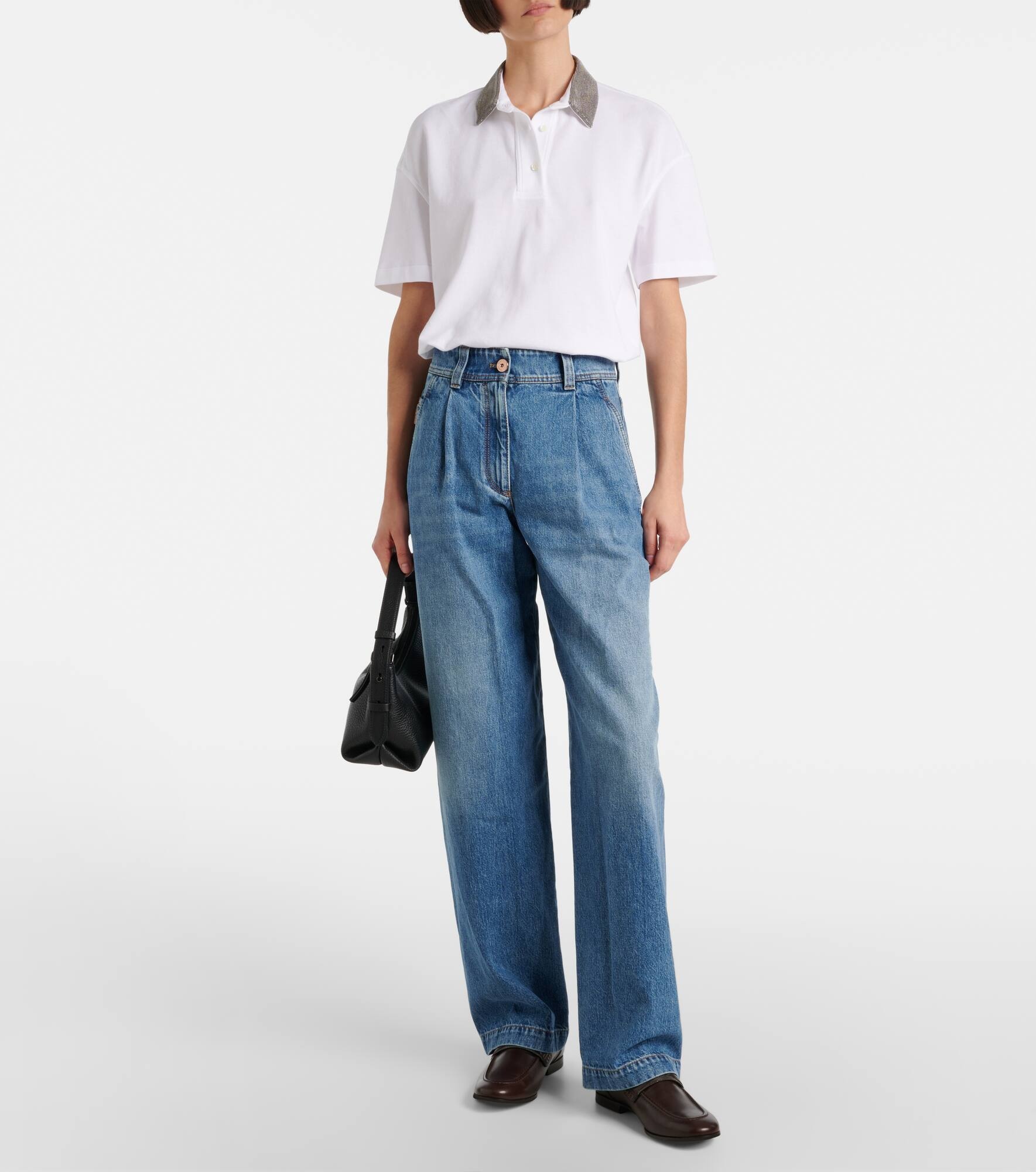 Pleated high-rise wide-leg jeans - 7