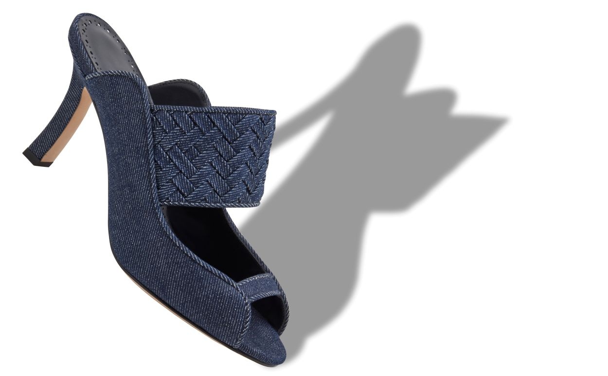 Dark Blue Chambray Open Toe Mules - 2