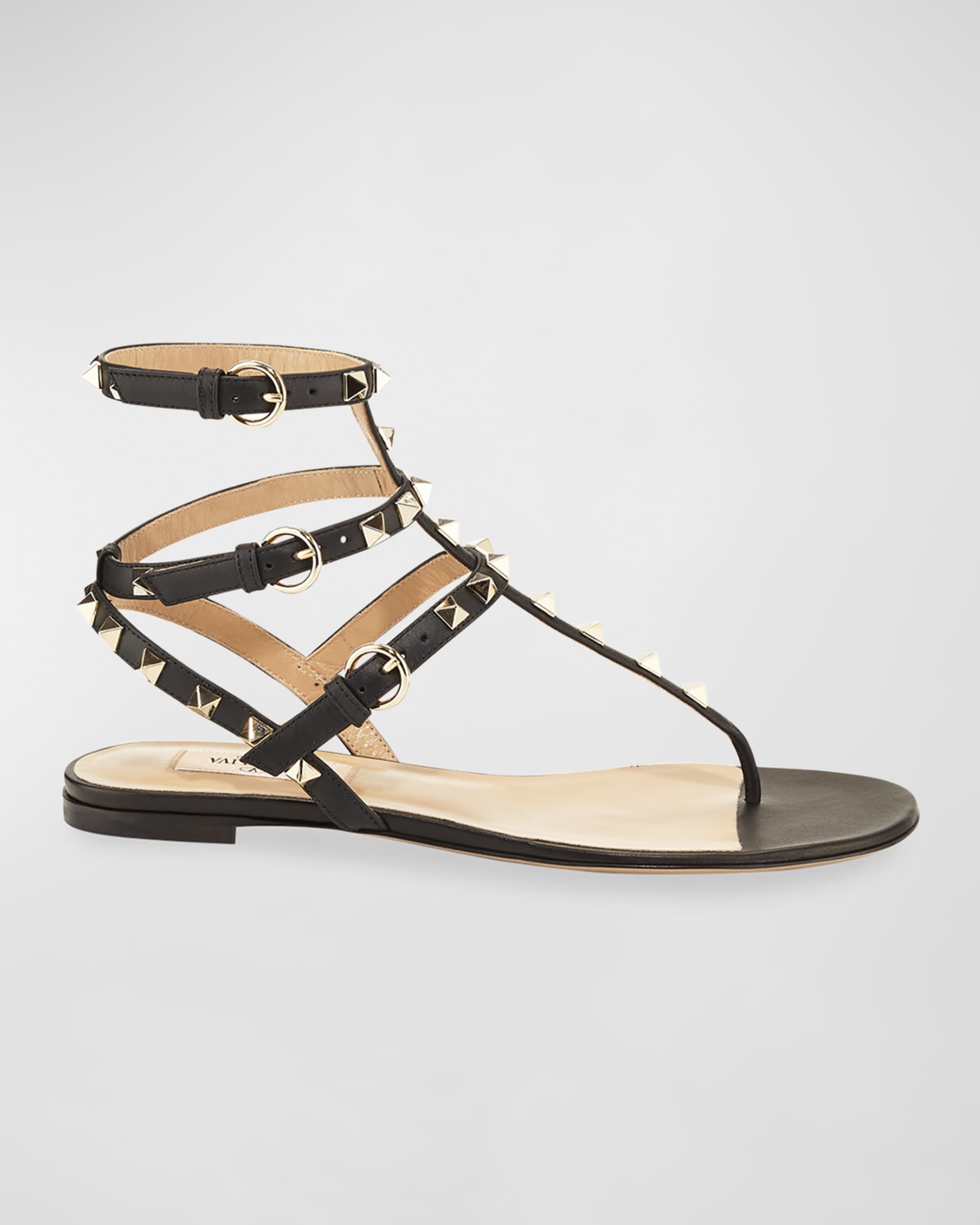 Rockstud Flat Thong Sandals, Black - 1