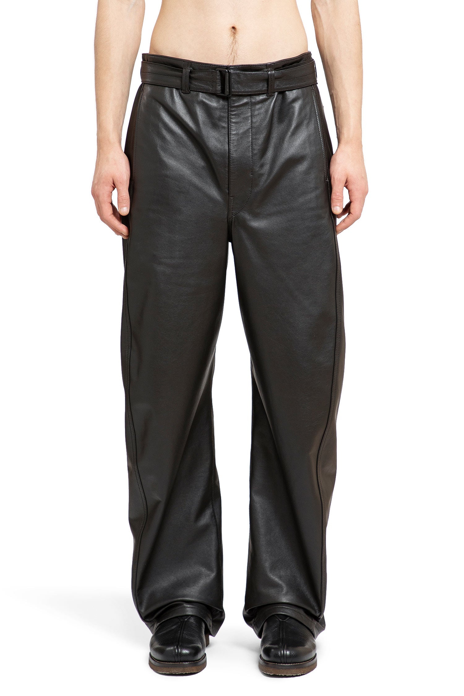 Leather-Belted-Twisted-Pants - 1