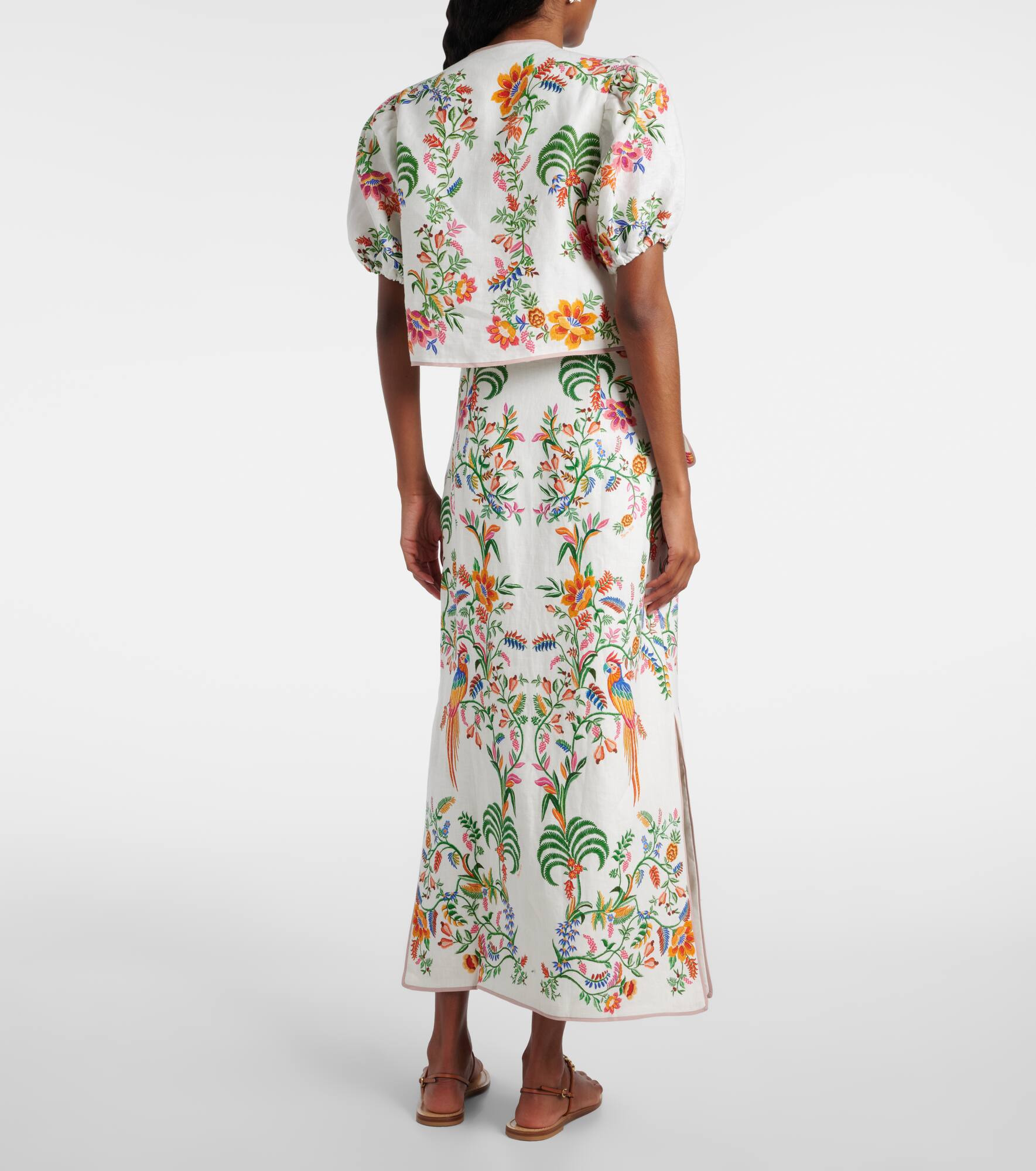 Floral puff-sleeve linen blouse - 3
