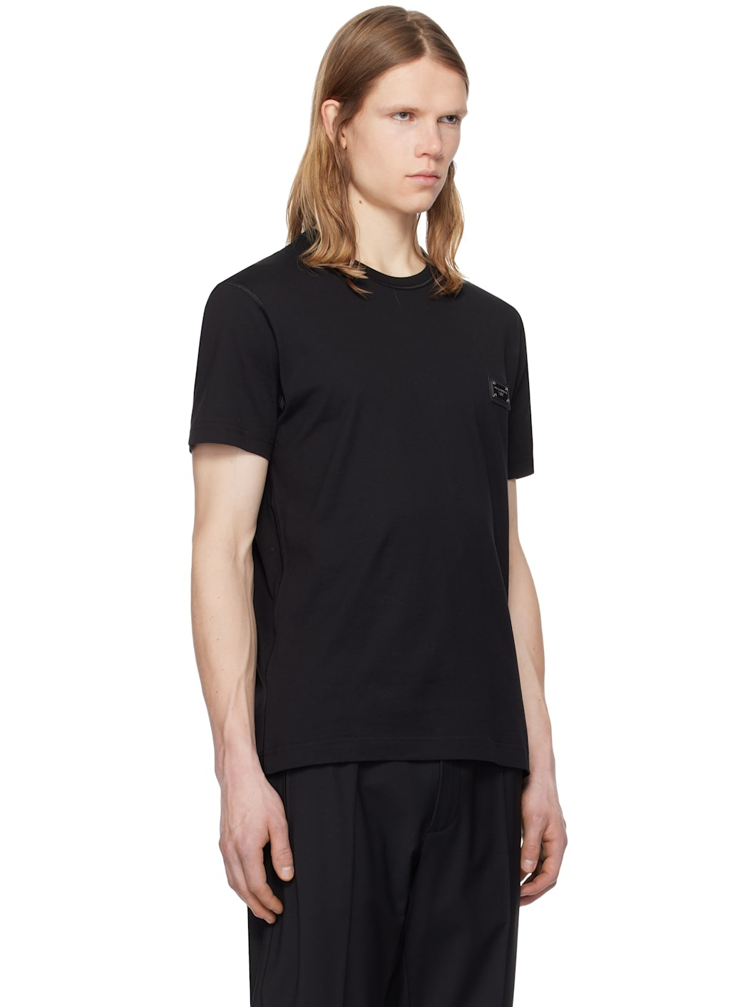 Black Cotton Branded Tag T-shirt - 2