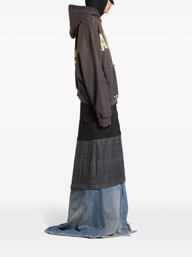 BALENCIAGA 테이프 유형 찢긴 주머니 Hoodie 어두운 녹색에 있는 큰 적합 outlook