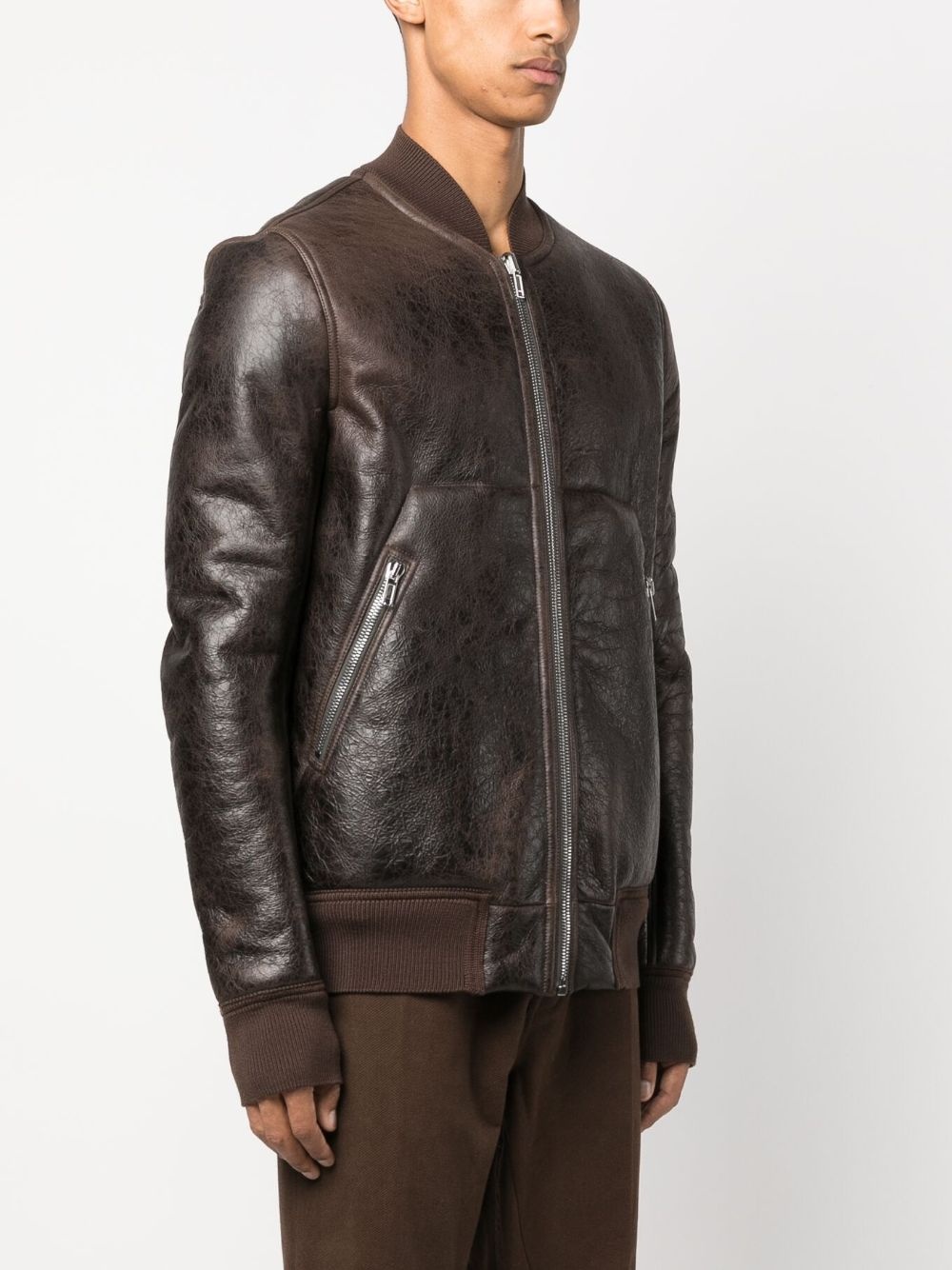 shearling-lining leather bomber jacket - 3