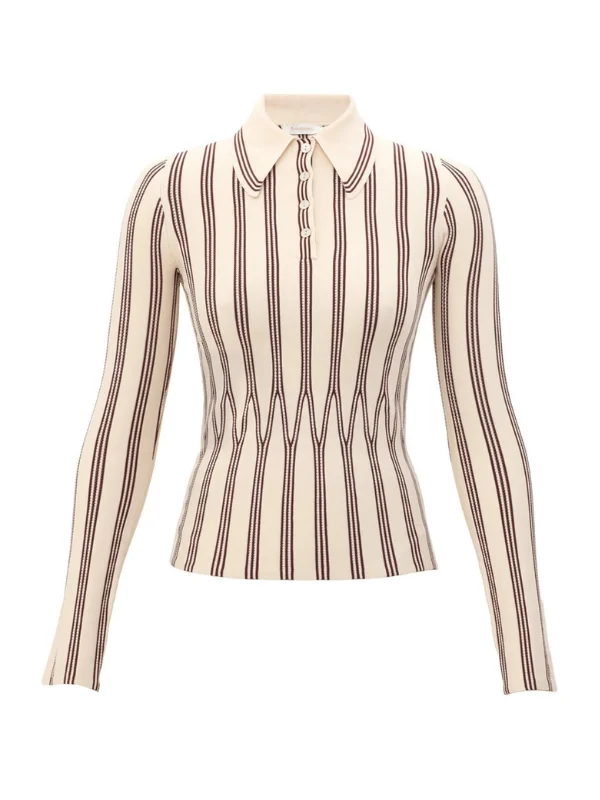 Valiant Striped Polo in Cream/Chocolate - 1