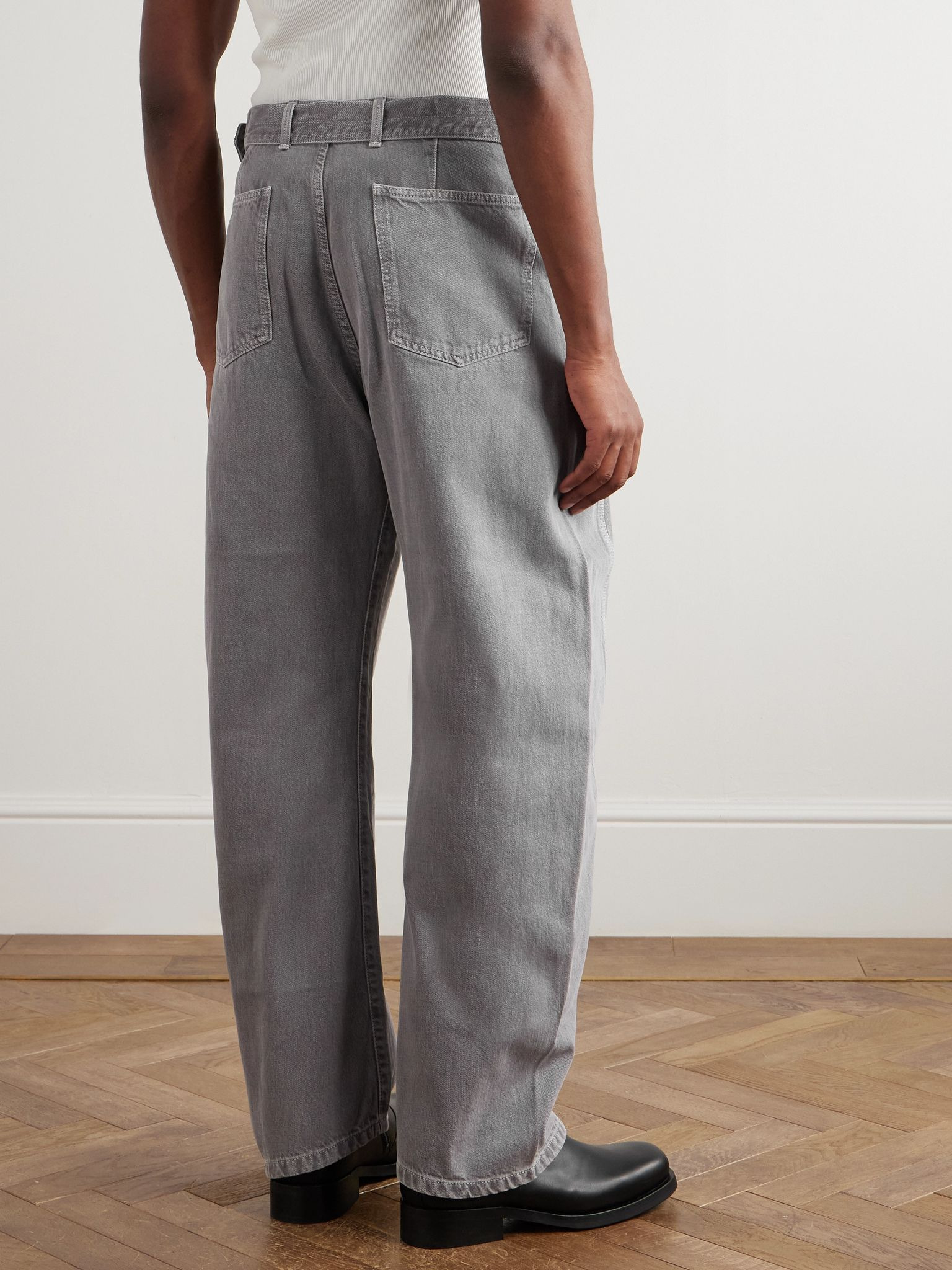 Twisted Wide-Leg Belted Jeans Gray - 4