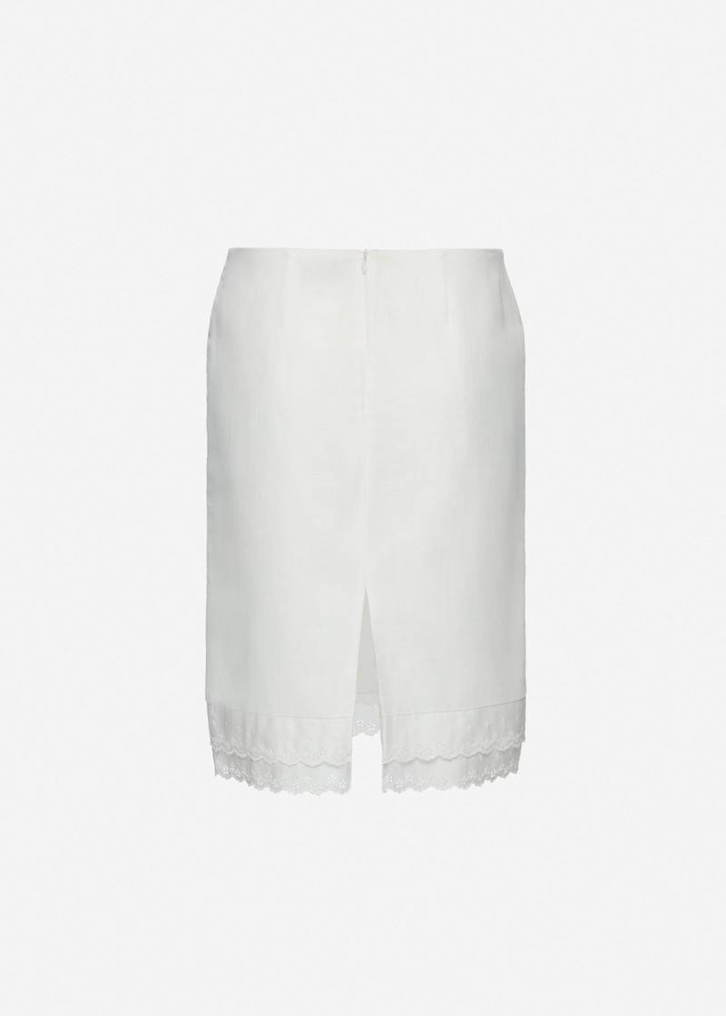 Layered pencil skirt with lace trim in white 2