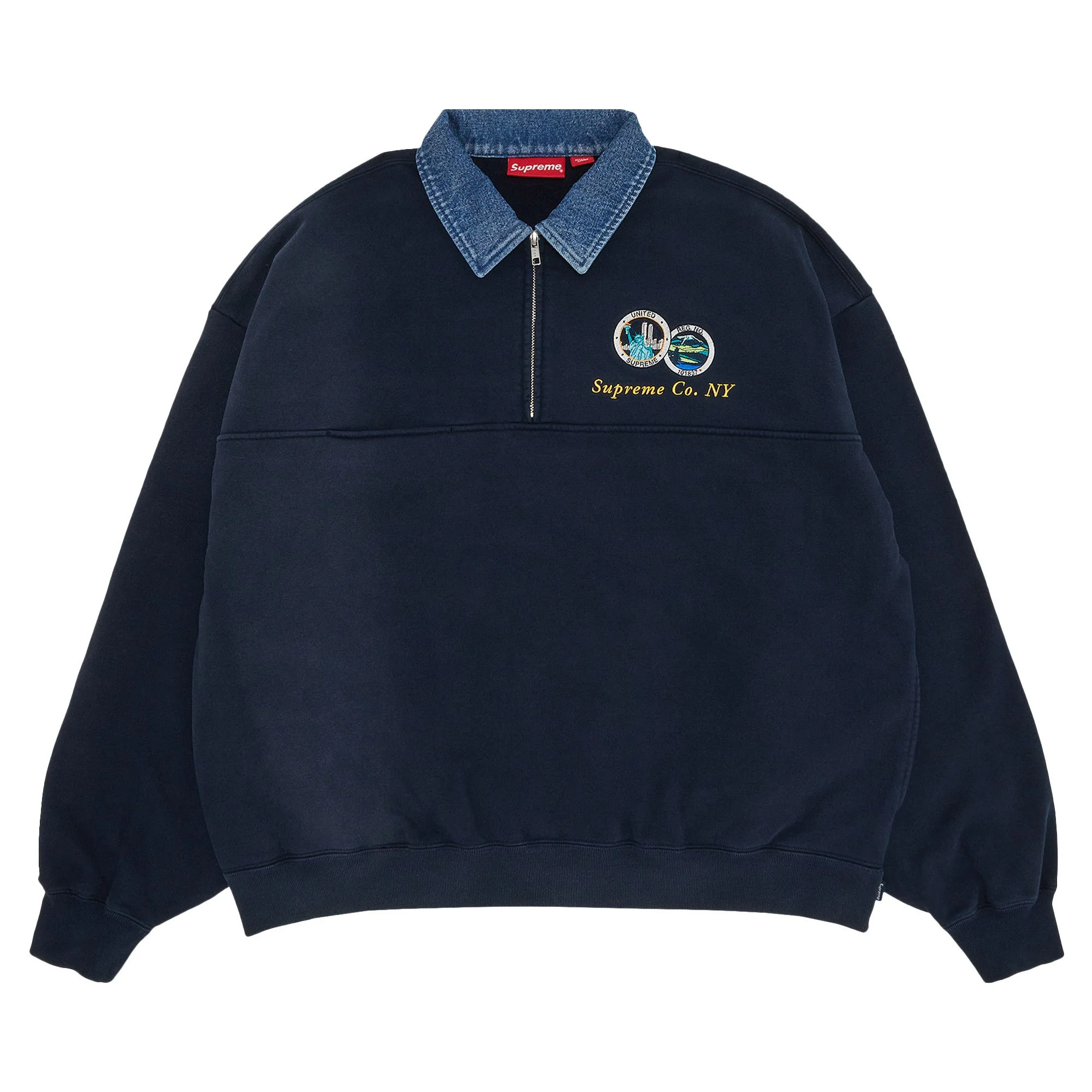 Supreme Denim Collar Half Zip Sweatshirt 'Navy' - 1
